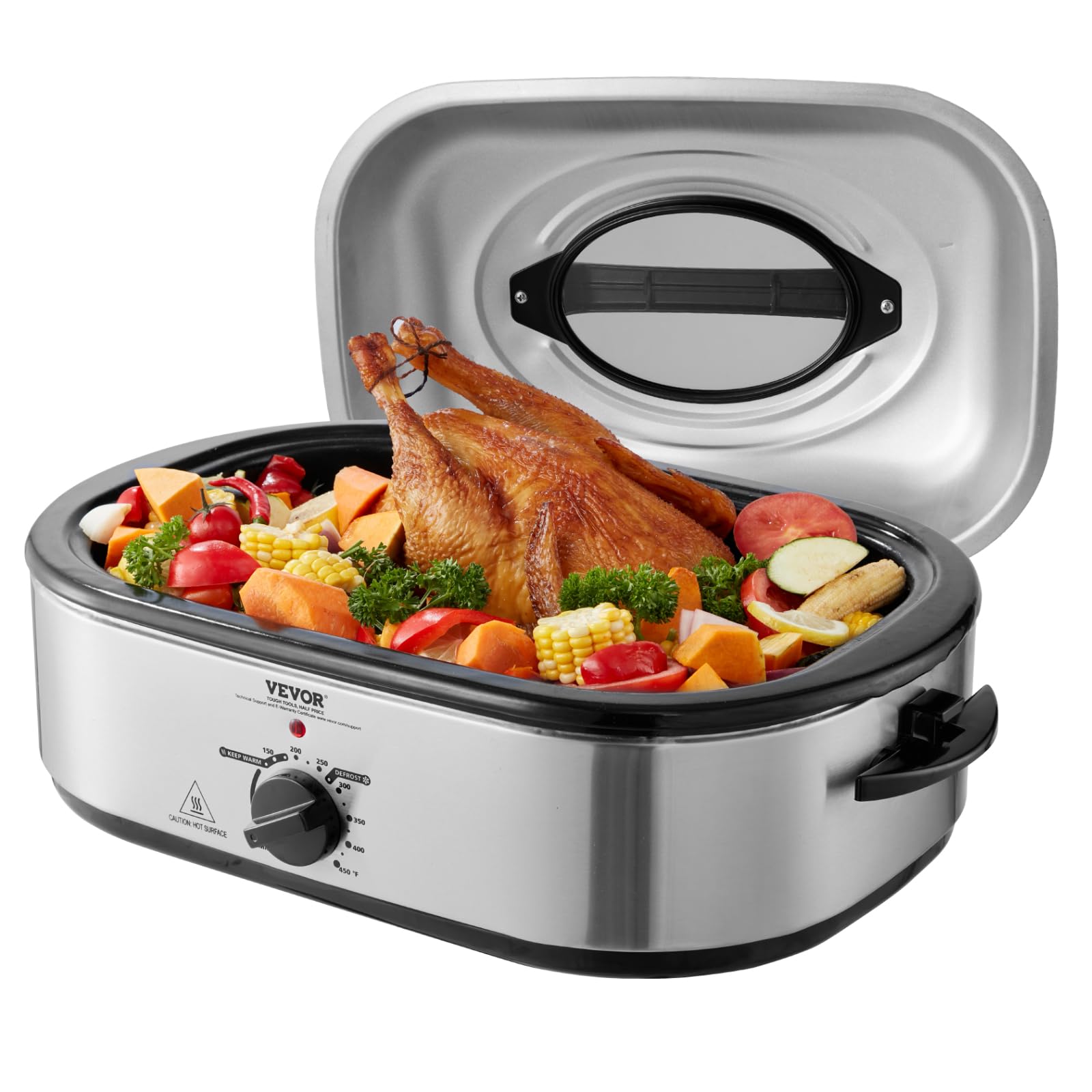 VEVOR Electric Roaster Oven, 22 QT Turkey Roaster Oven with Self-Basting Lid, 1450W Roaster Oven with Defrost & Warm Function, A