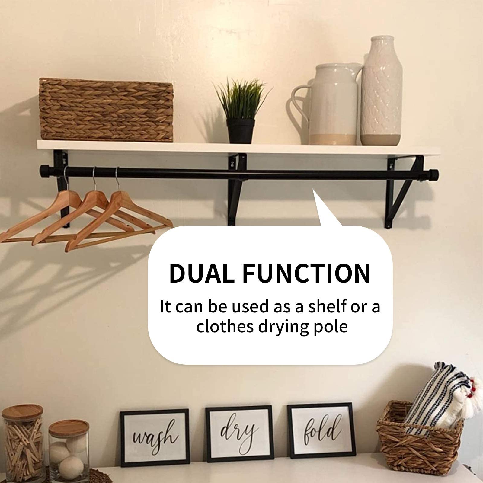 2 Pack Heavy Duty Closet Shelf & Rod Brackets Clothes Hanger Pole Support Bracket,Closet Shelves Bracket With Rod Shelving Suppo