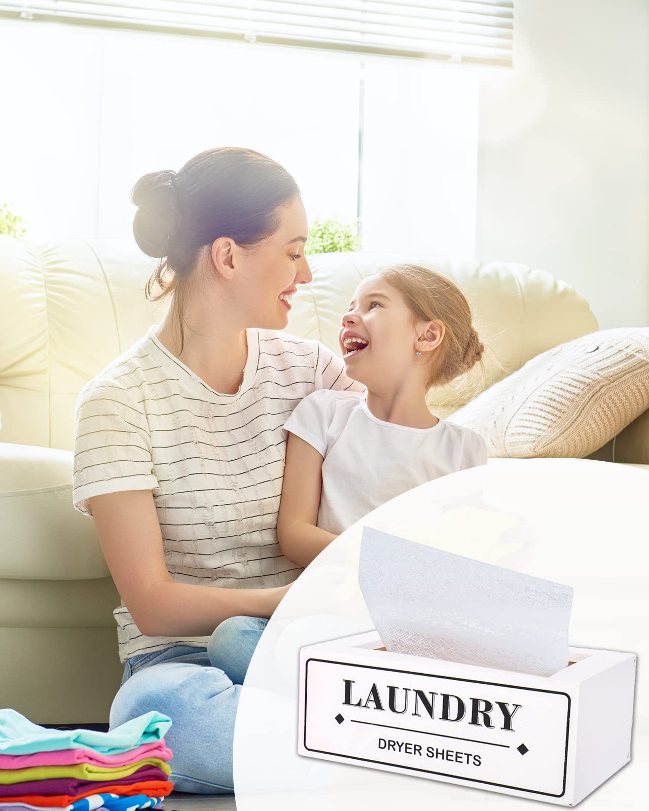 Dryer Sheet Holder Dispenser Container  Space Saving Laundry Room Organization and Storage  Farmhouse Laundry Dryer Sheets Holder for Laundry Room Decor  Fabric Softener Dispenser Containers  White