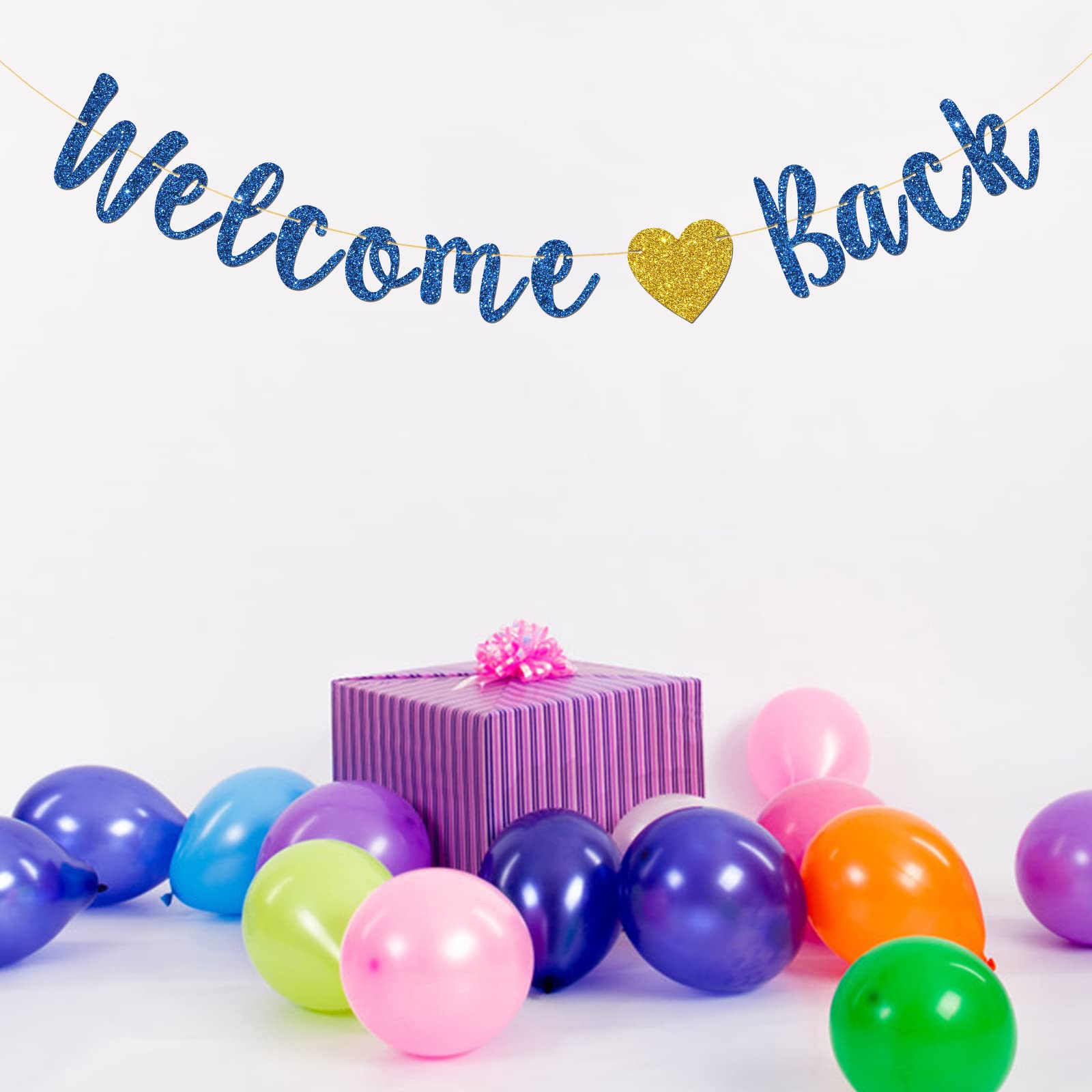 Talorine Welcome Back Banner, Home Theme Party, Back To School, Happy Retirement Party Decorations (Blue Glitter)