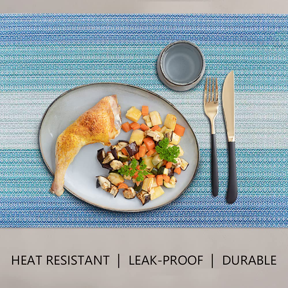 Heloho Blue Placemats Set Of 8,Vinyl Table Place Mats Stain Resistant Foldable Placemats Washable Wipeable Placemat For Kitchen