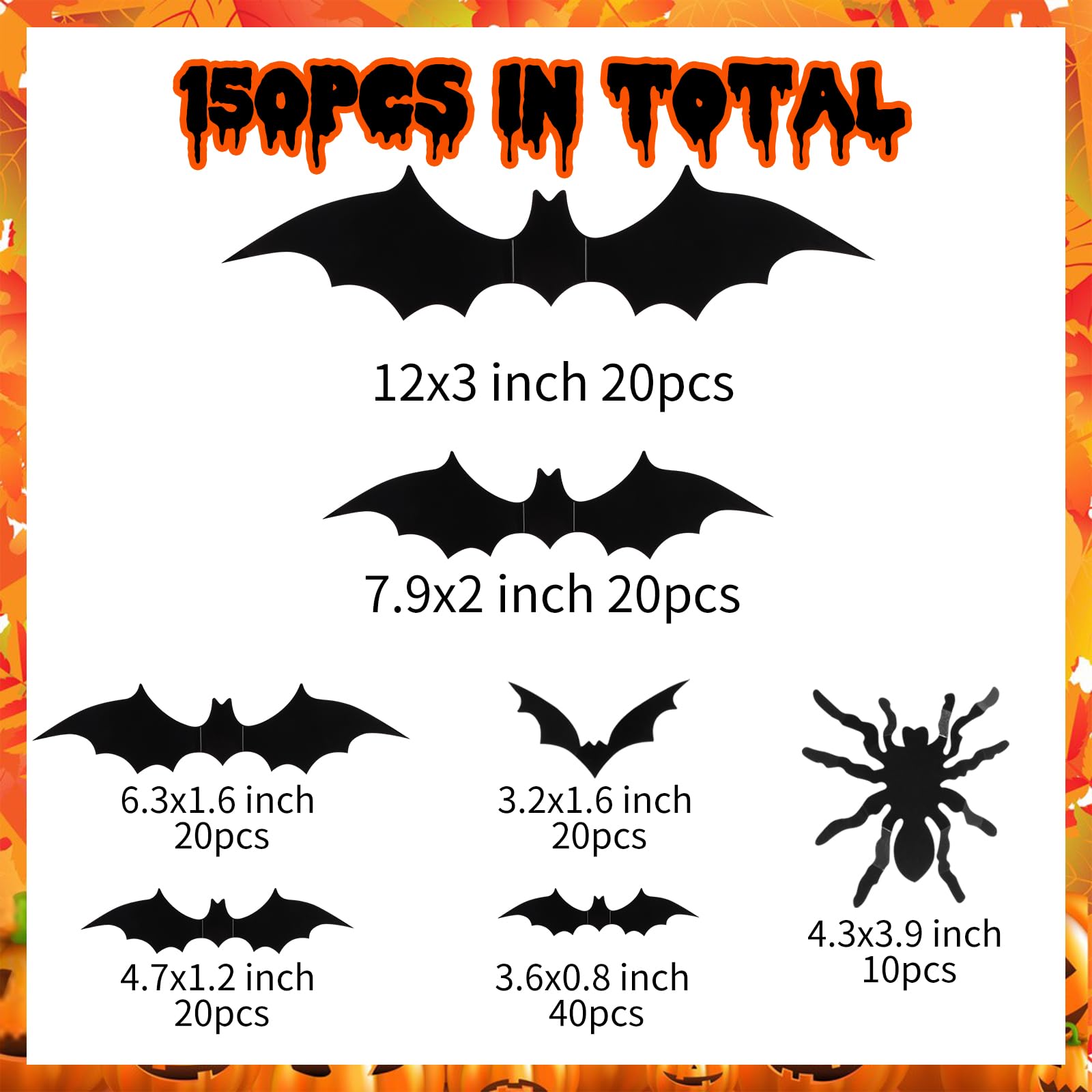 150 Pcs Bat Halloween Decorations: Magicsky 3D Pvc Stickers Bat Wall Decor, Diy Black Window Party Home Room D  Cor Supplies, 14