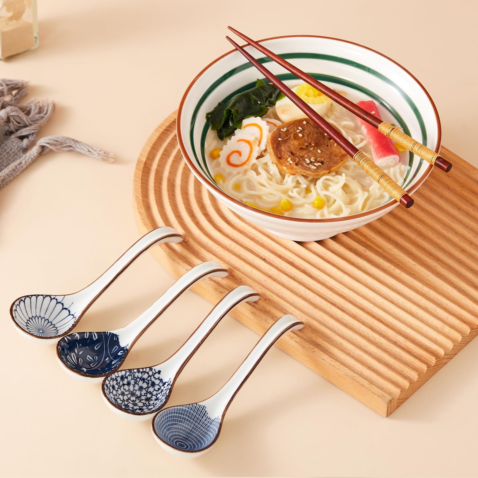 Wzyyee Asian Soup Spoons Set, Ceramic Soup Spoon Japanese Pho Miso Ramen Curries Spoons,Chinese Large Spoons Soup For Woton Nood