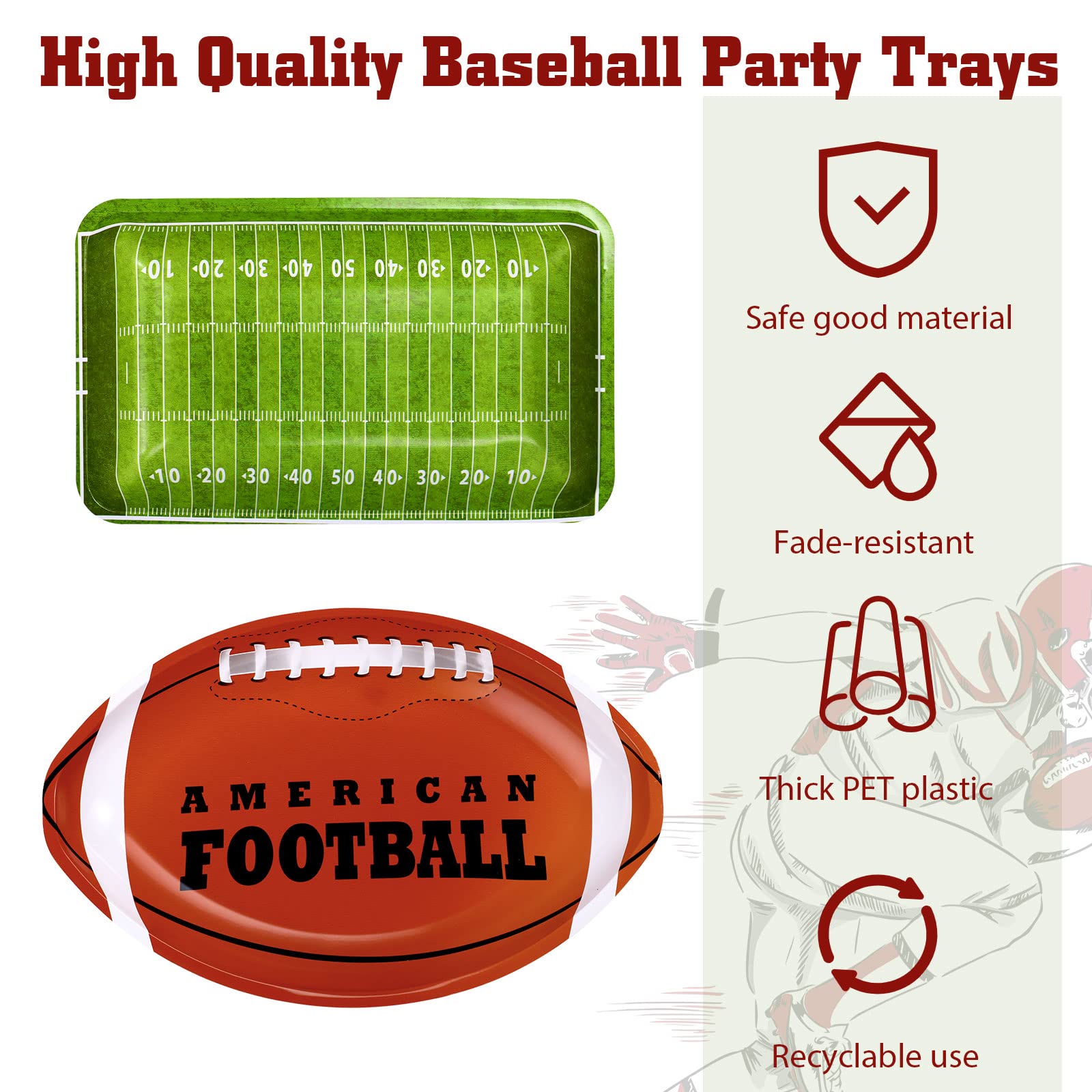 Cunhill Football Party Trays American Football Serving Trays Reusable Food Plates Football Snack Tray Dessert Platter For Footba