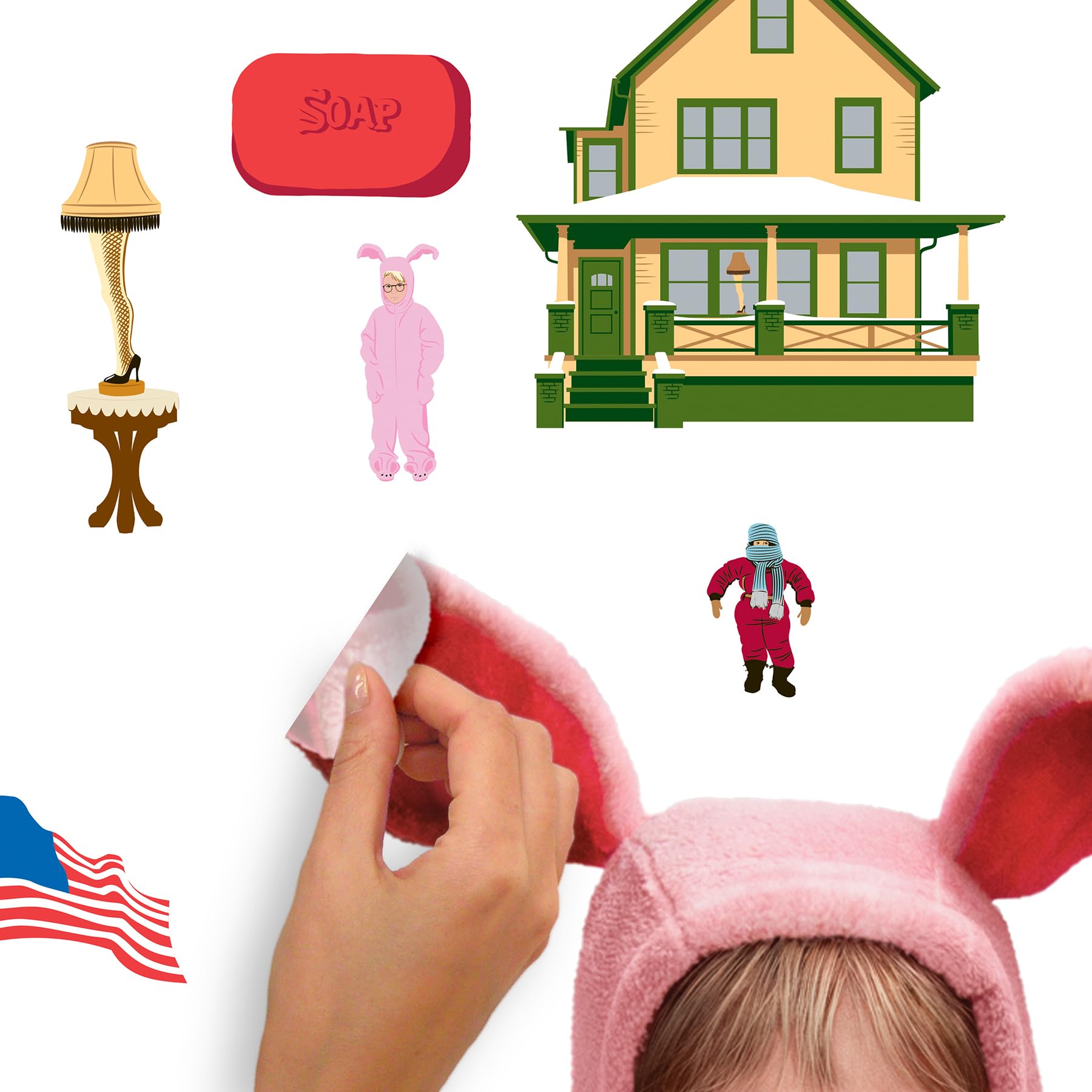 RoomMates Peel and Stick Wall Decals - A Christmas Story Ralphie Bunny Suit, Pink, Vinyl, RMK5409GM, Unit Size