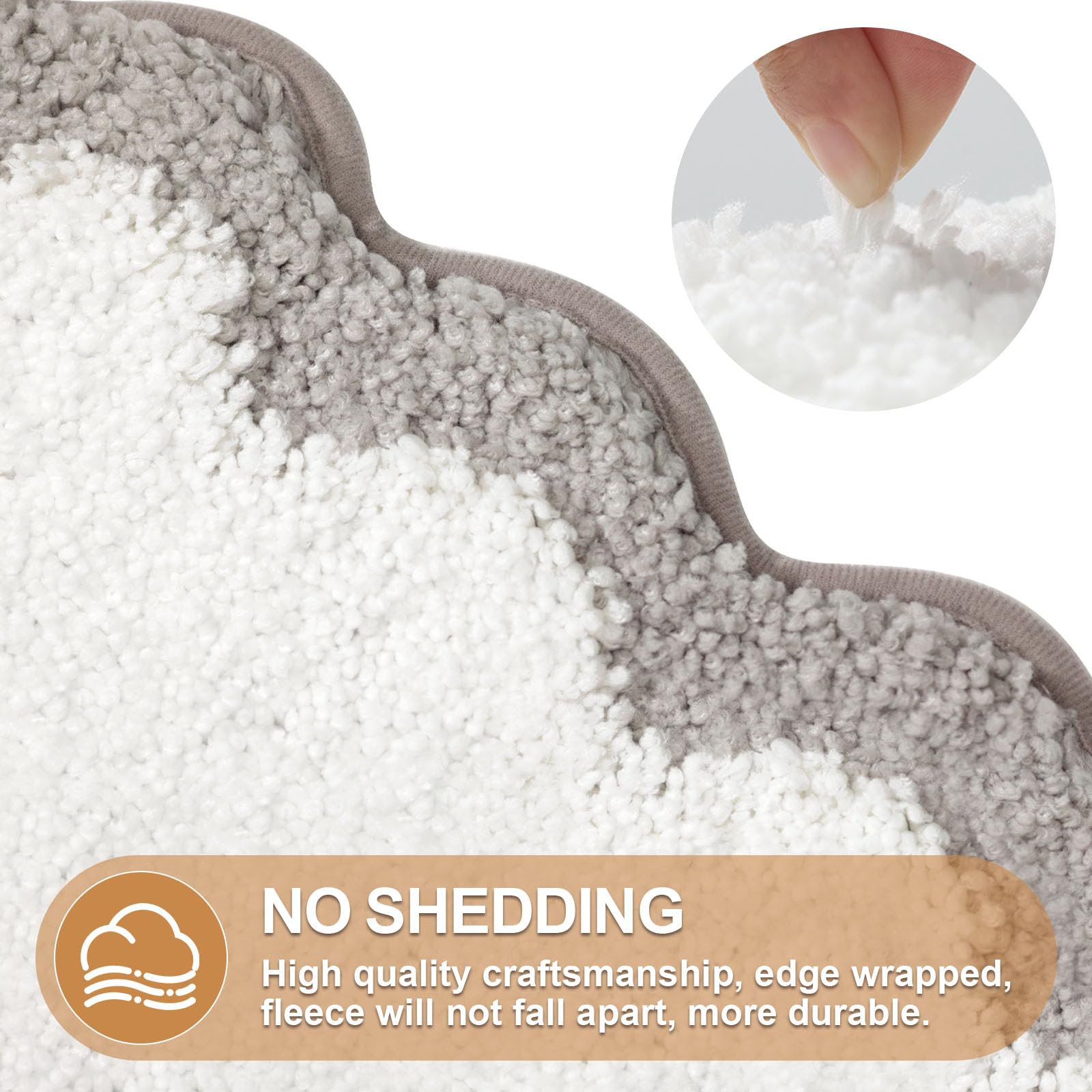 Ortigia Long Cute Scalloped Bathroom Rugs Runner, Fun White And Gray Plush Microfiber Scallop Bath Mats Non Slip Washable Quick