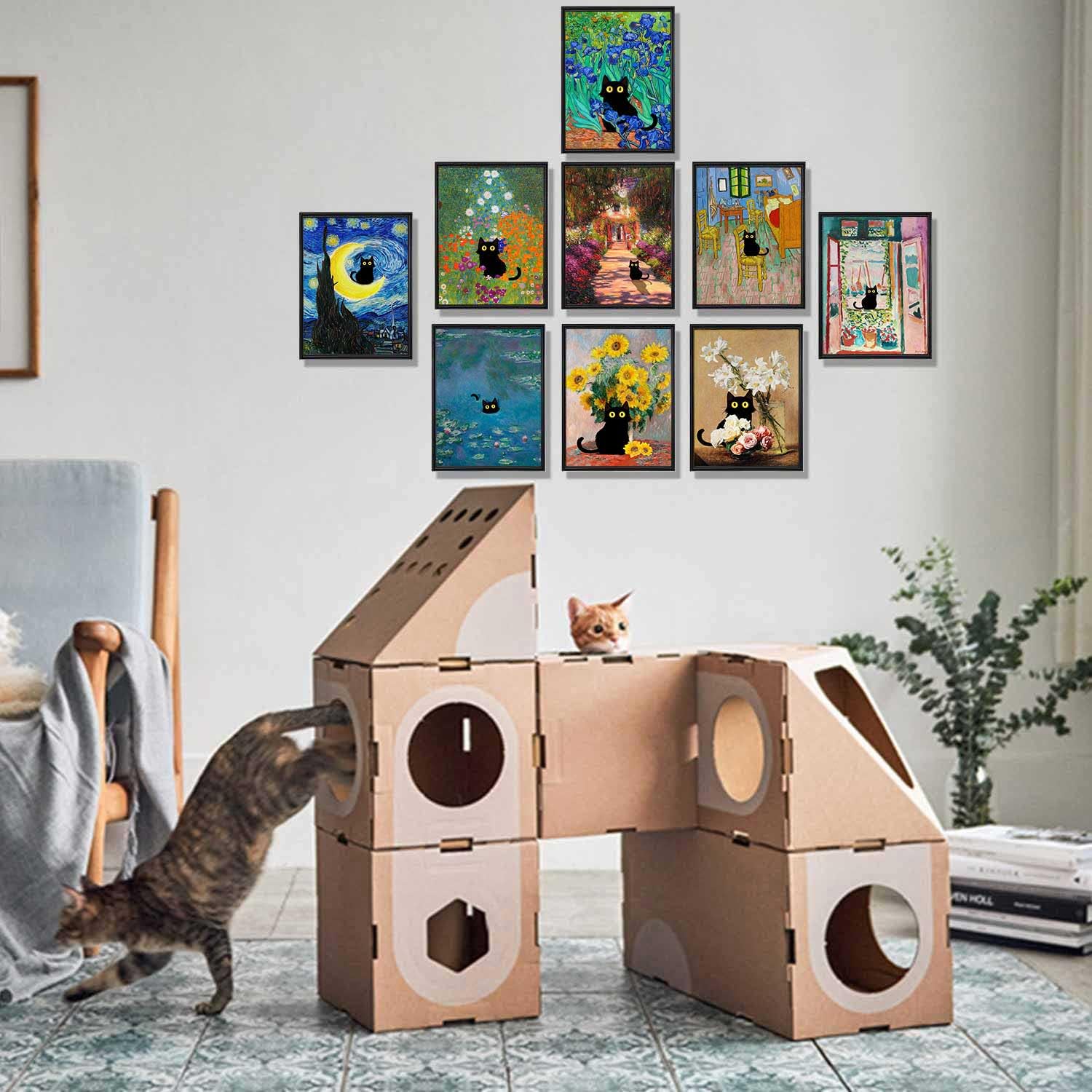 9Pcs Funny Black Cat Wall Art Cats In Famous Paintings Posters Prints Vintage Gallery Wall Decor Pictures Eclectic Cute Preppy A