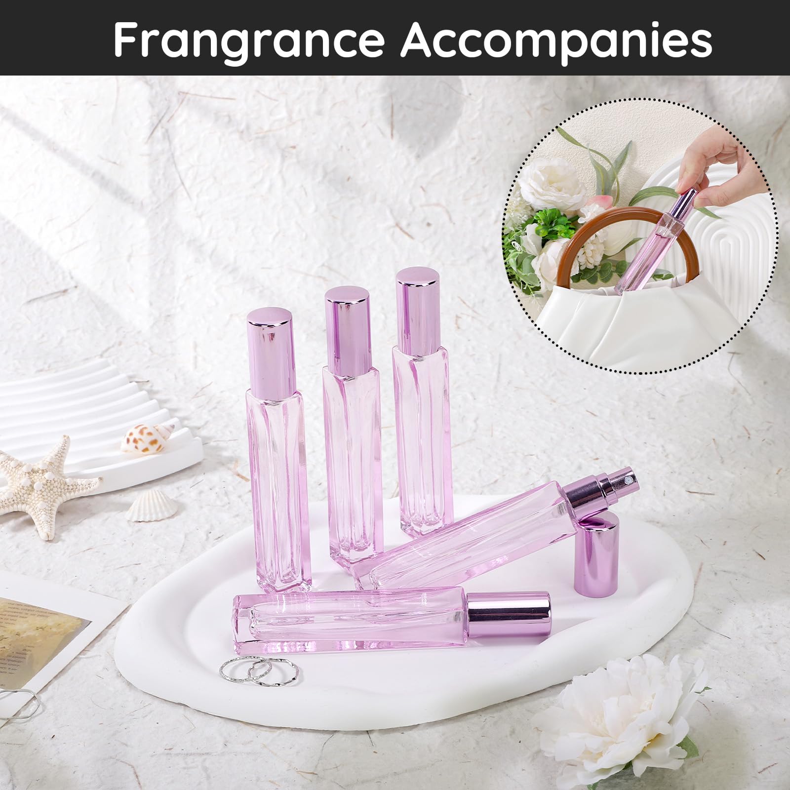 Segbeauty 0.34Oz Refillable Travel Perfume Atomizer Bottle, 10Pcs 10Ml Mini Glass Spray Bottles For Perfume Decanter Kit, Purple
