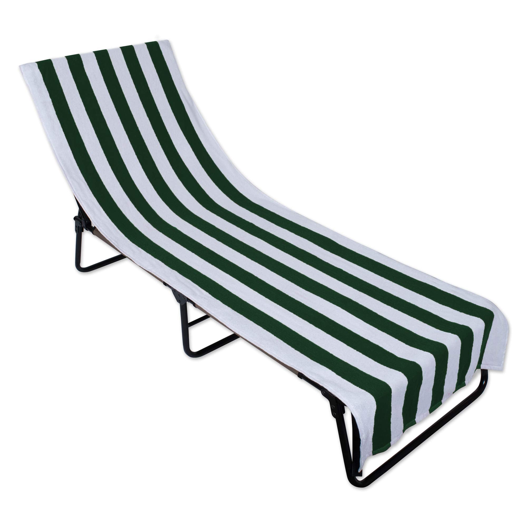 Dii Stripe Beach Lounge Chair Towel With Fitted Top Pocket, 26X82, Hunter Green