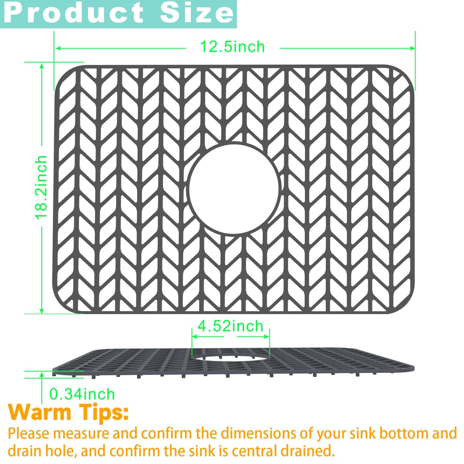 AWOKE Sink Protectors for Kitchen Sink  18.2''x 12.5'' Kitchen Sink Mats for Bottom of Kitchen Sink  Sink Inserts for Kitchen Sink of Stainless Steel Sink  Center Drain (Grey)