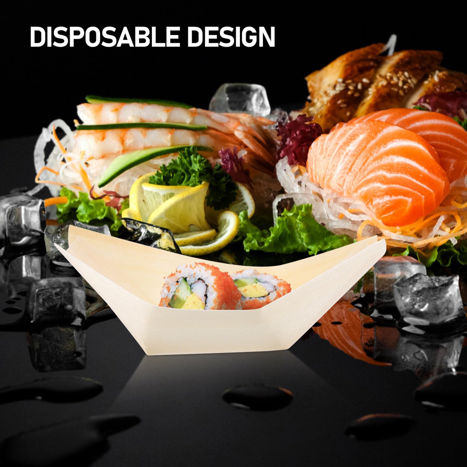 Hemoton 100Pcs Bamboo Wooden Boat Disposable Sushi Boat Wooden Boat Serving Tray Sushi Tray Food Container Wood Bowl Cake Tool 3