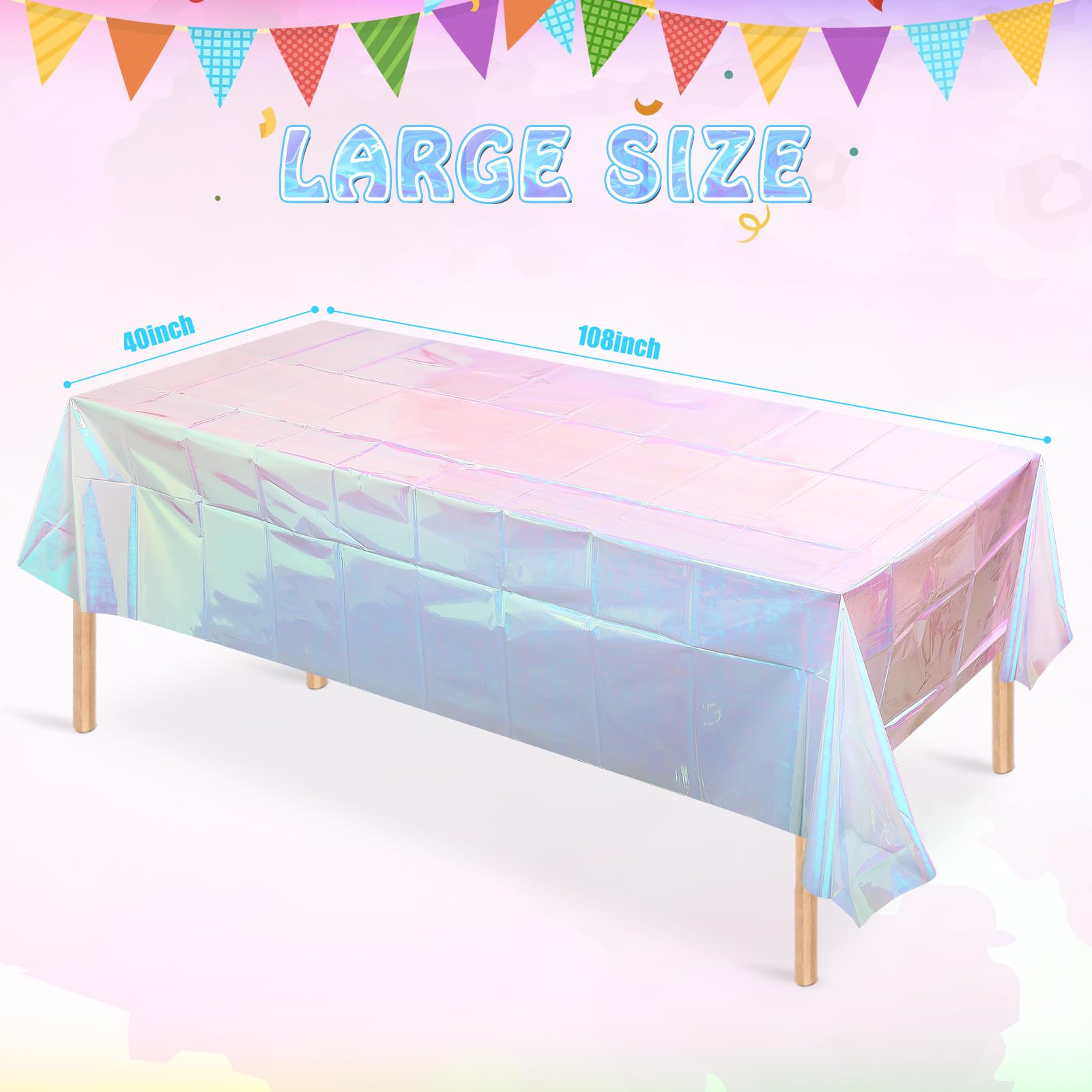 3 Pack Iridescent Blue Plastic Tablecloth, Shiny Blue Disposable Laser Rectangle Table Covers, Blue Holographic Foil Tablecloth
