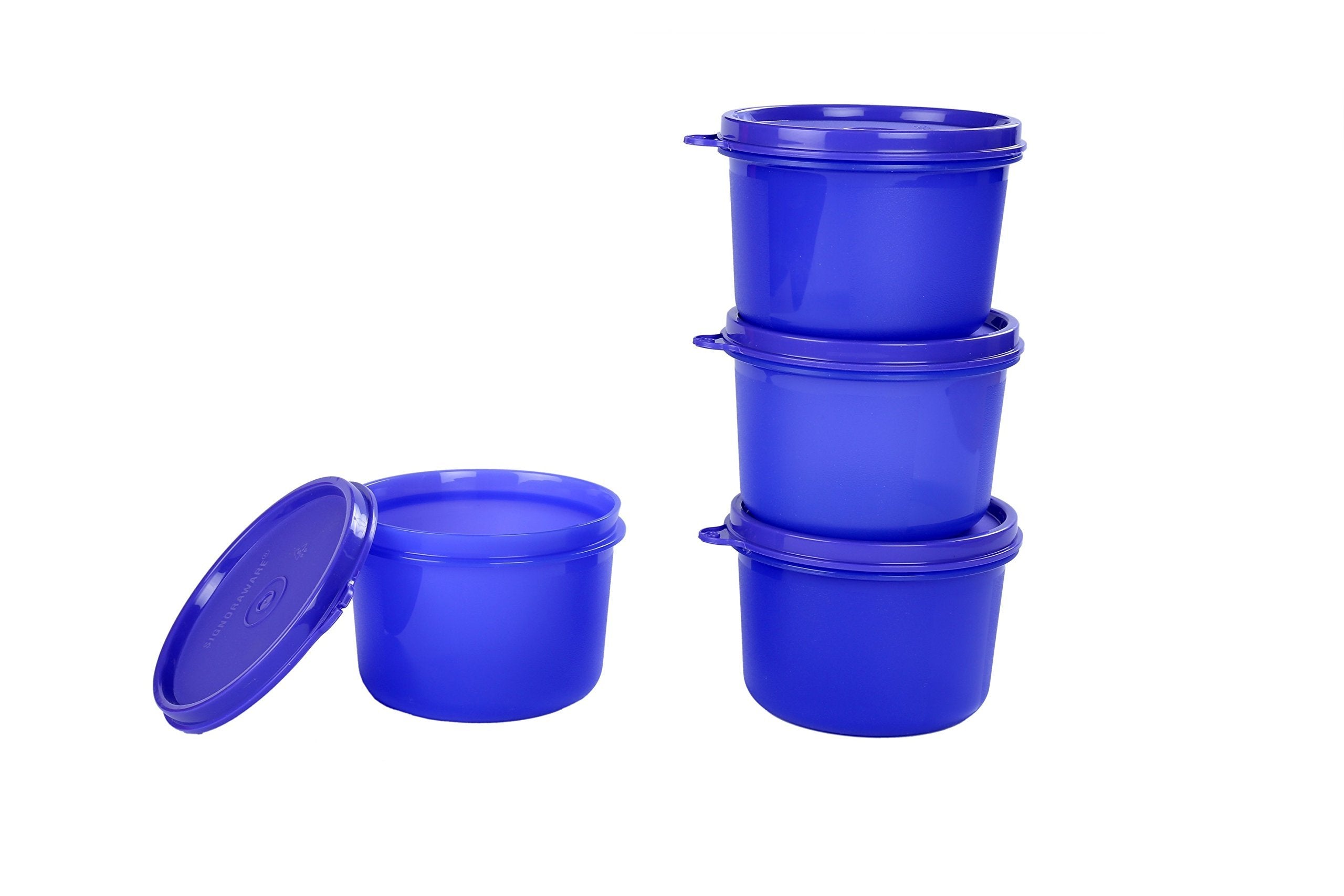 Signora Ware Executive Round Big Plastic Container Set, 450Ml, Set Of 4, Deep Violet