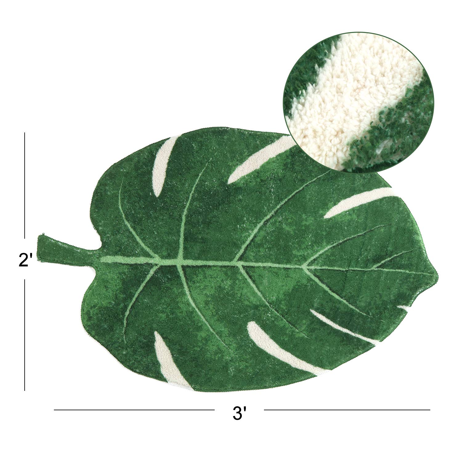 Haocoo Area Rugs 2'X3' Leaves Velveteen Green Bath Mat Non-Slip Soft Bathroom Rugs Luxury Microfiber Bath Rug Machine Washable D