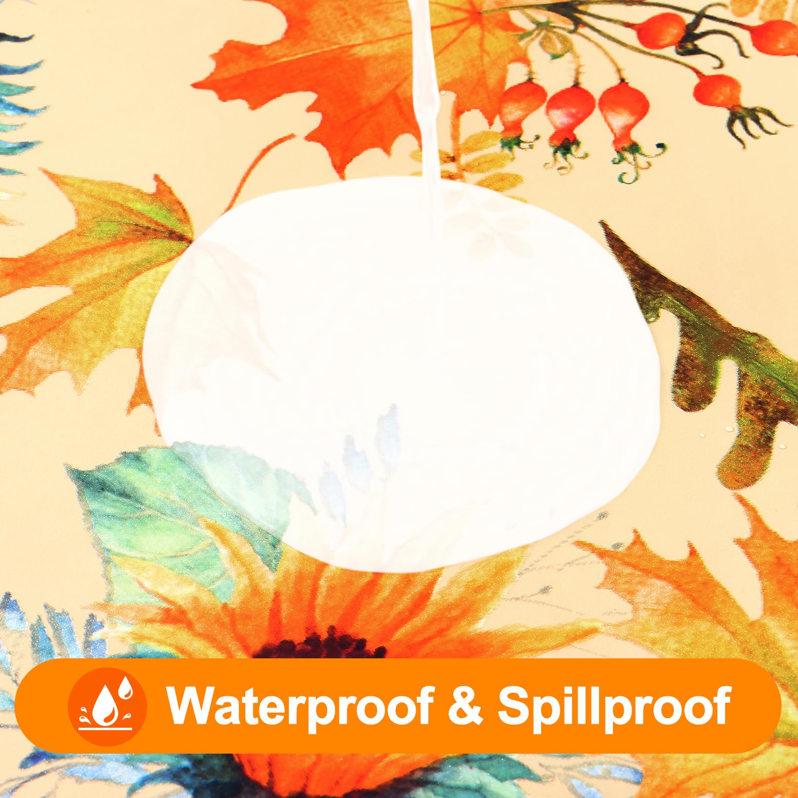 Smiry Plastic Thanksgiving Tablecloth, Sunflower & Pumpkin Wipeable Flannel Backed Vinyl Tablecloths for 6 Foot Tables, Waterpro