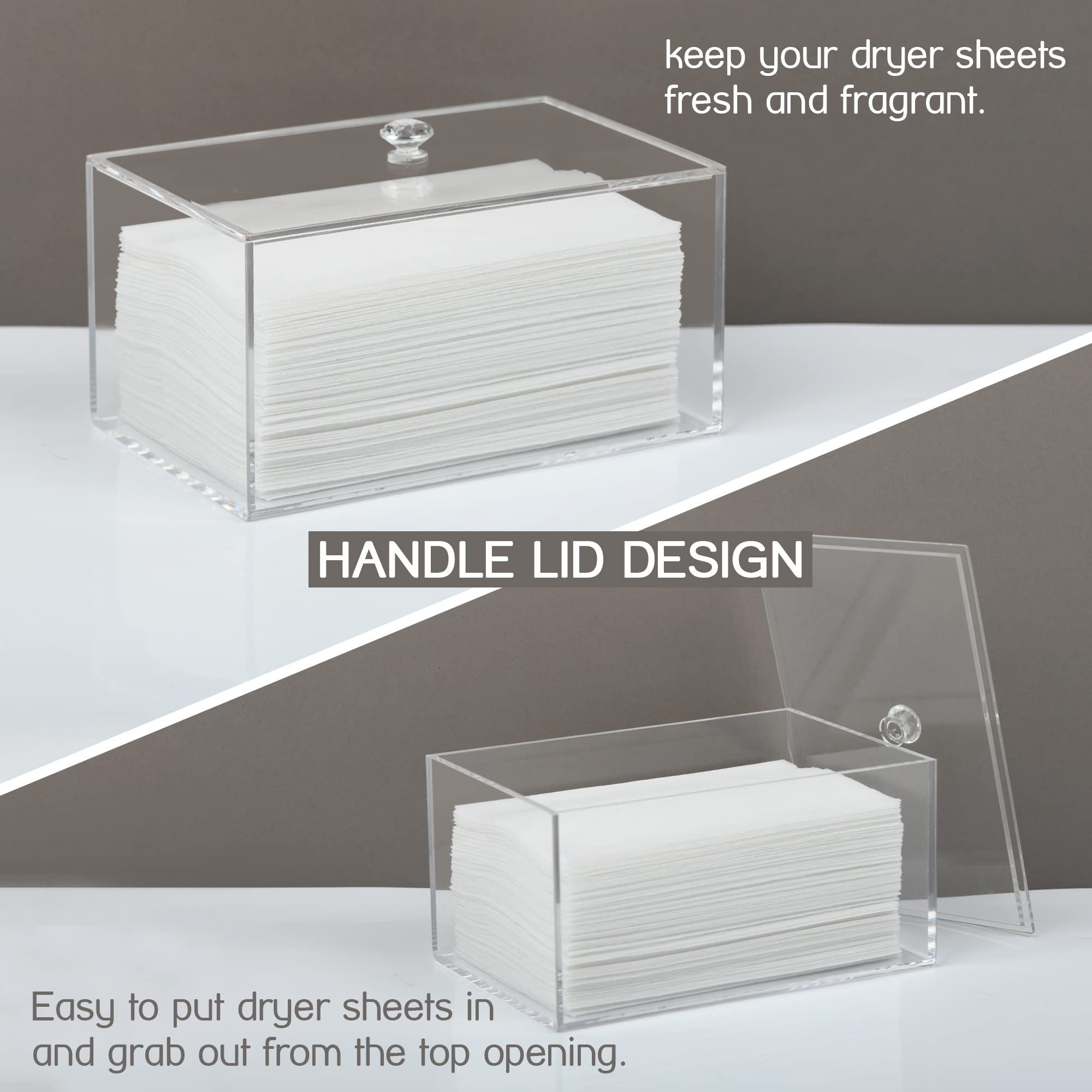 Dryer Sheet Holder, Dispenser, Acrylic Container Storage Box For Laundry Room Organization, Holds Sheets, Balls, Clothes Pins, L
