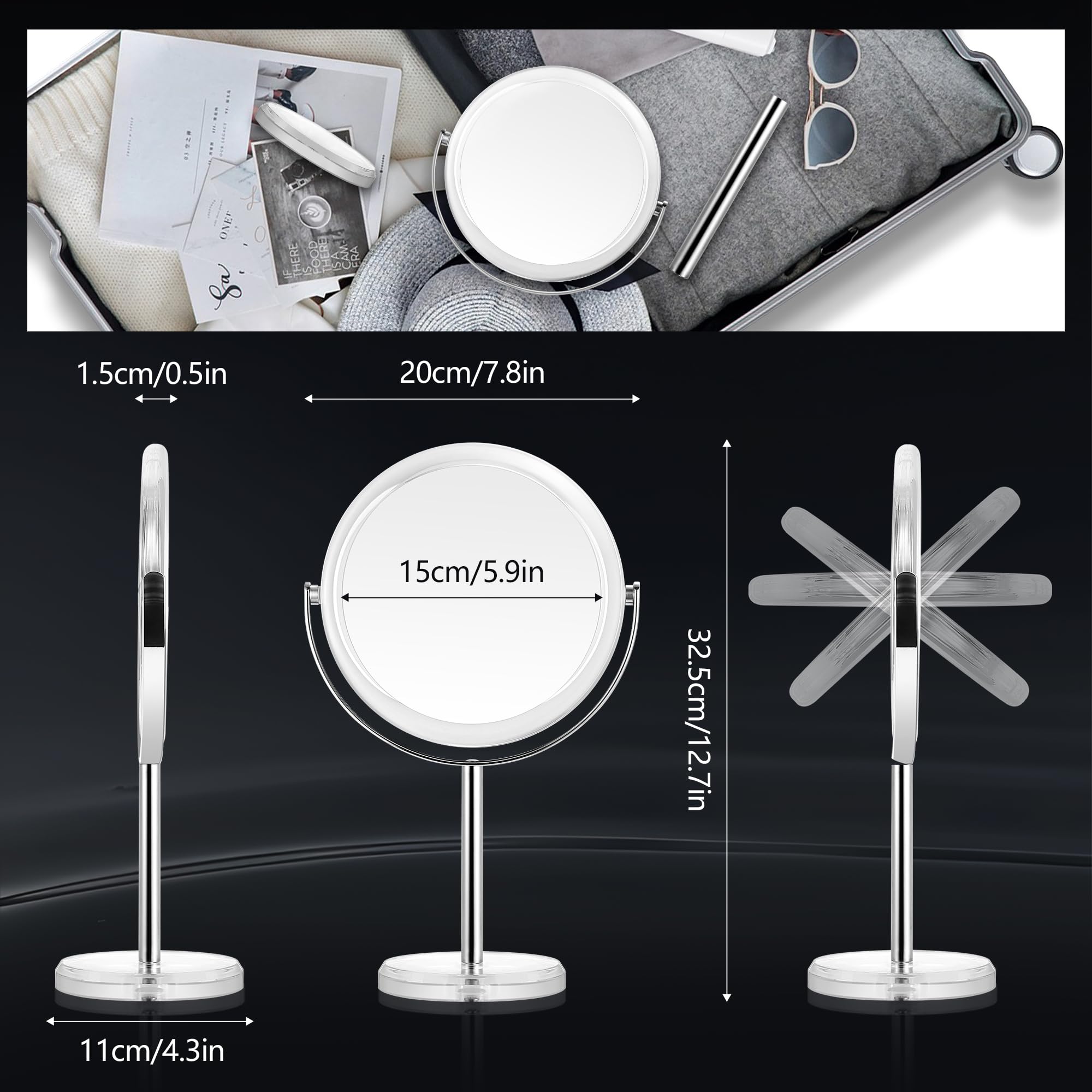 MIYADIVA 30X Magnifying Makeup Mirror - Double-Sided Vanity Stand, 8" Plastic, Travel-Friendly Design