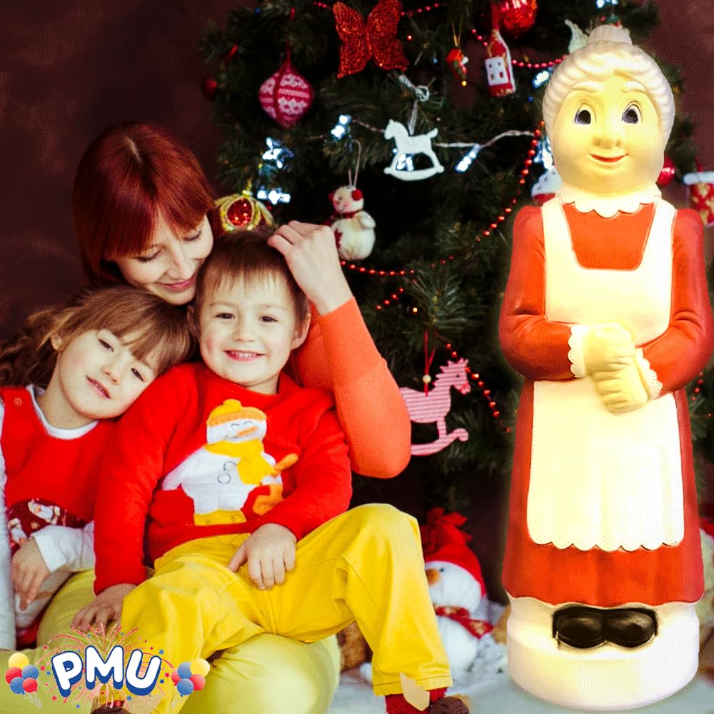 PMU Christmas Light Up Mrs. Claus 40 Inch Large Blow Mold Plastic Statue Illuminated with 6  Cord and Light Traditional Indoor/O