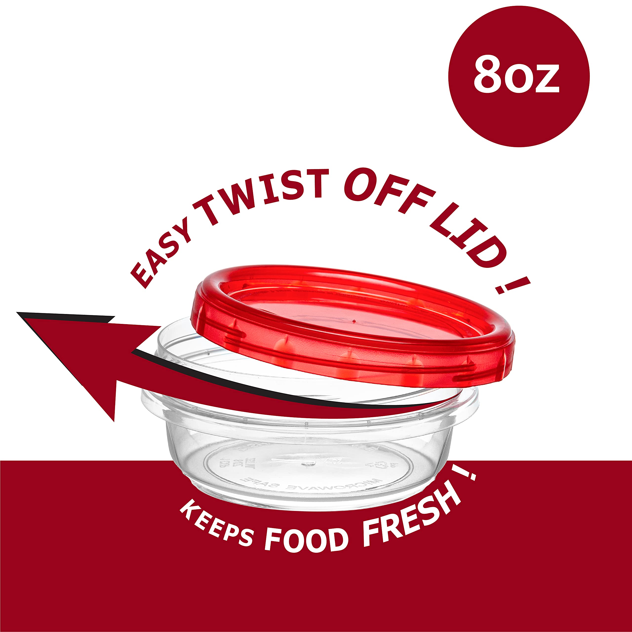 Elegant Disposables (8 Ounce 10 Pack) Twist Cap Containers Clear Bottom With Red Top Screw On Lids Twist Top Food Storage Freeze