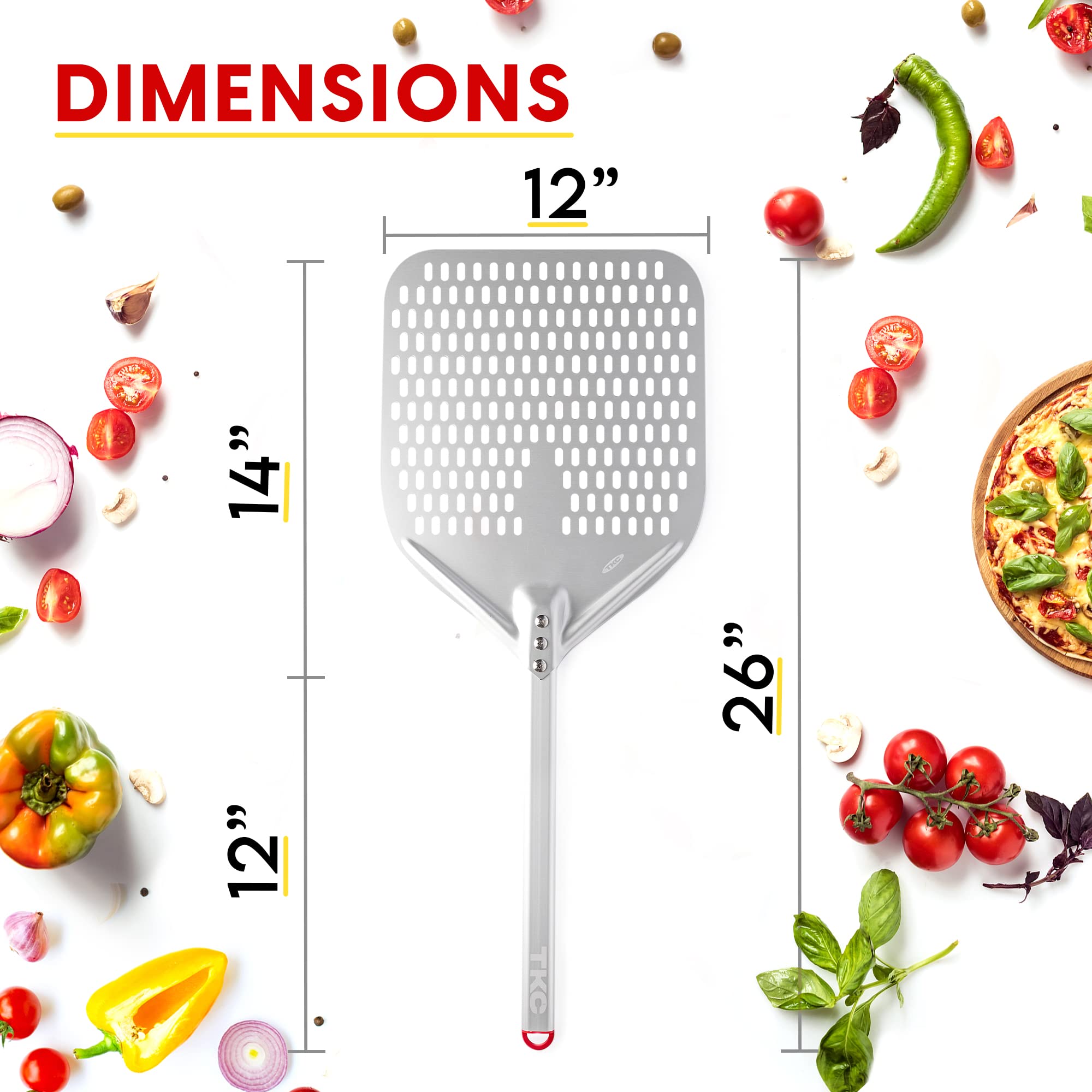 Tkc Perforated Pizza Peel 12 Inch Aluminum Pizza Paddle - Lightweight Pizza Turning Peel Spatula - Compatible With All Ooni Pizz