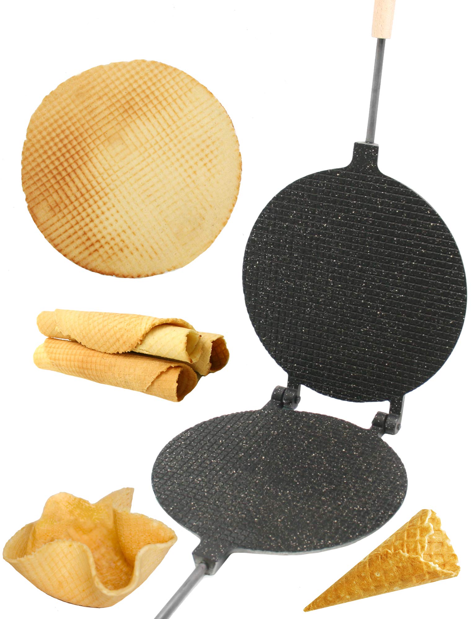 PetriStor Waffle Maker Round Has Nonstick Coating Size 8 in - Waffle Cone Maker - Krumkake Iron - Wafer Maker - Waffle Cone Make