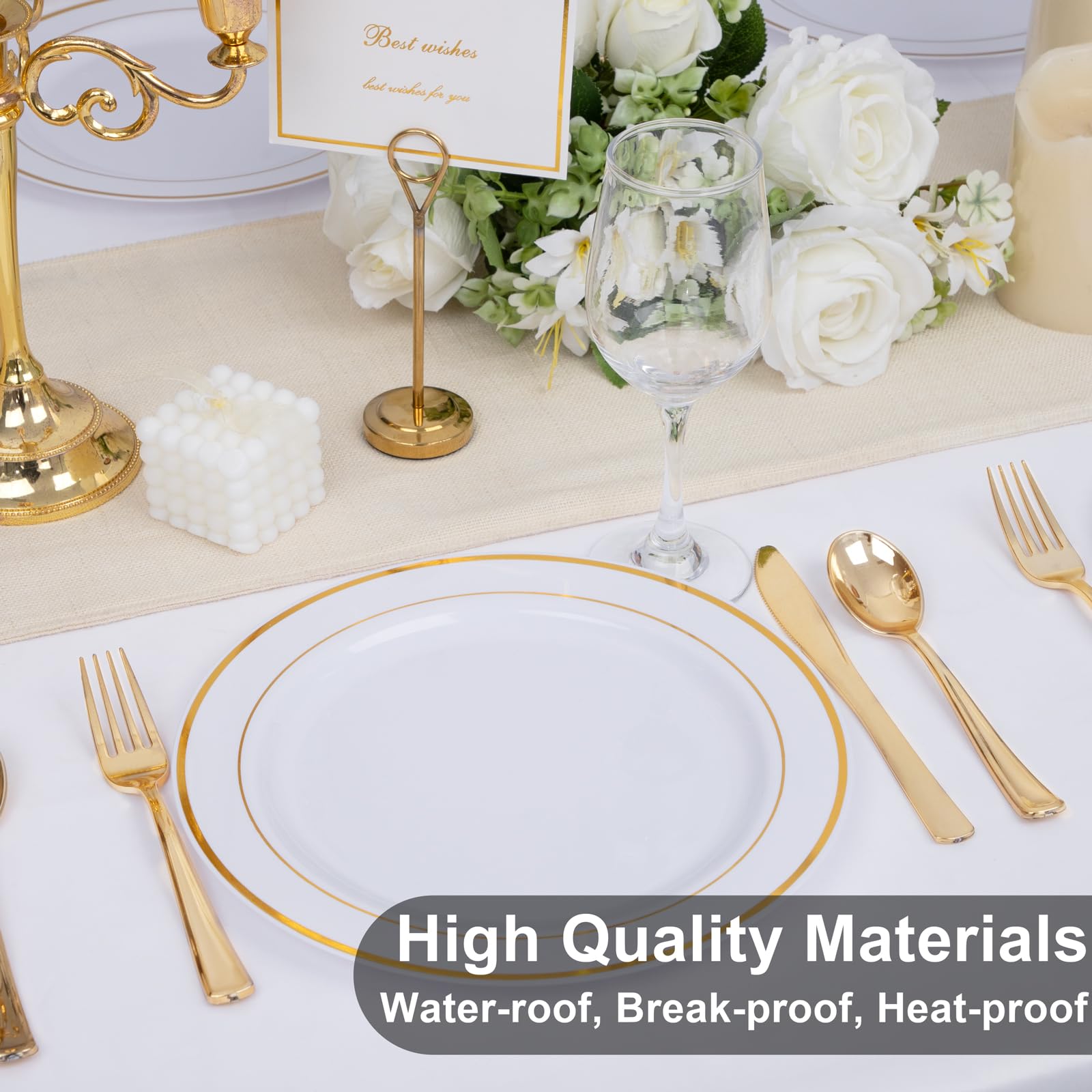 Wellife 72Pcs Gold Plastic Plate, 10.25Inch Disposable Dinner Plate Party With Gold Rim, Heavy Duty Disposable Plastic Plates Fo