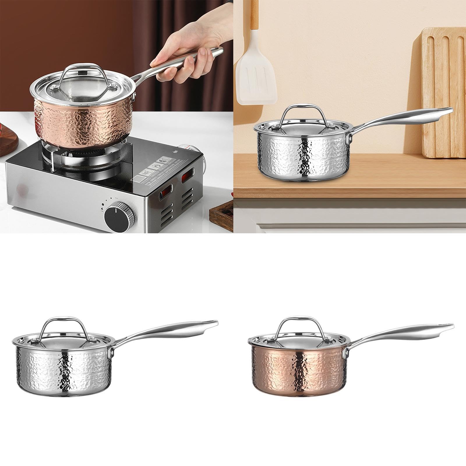 Trendynest Saucepan With Lid With Long Handle Round For Indoor Outdoor Hotel Restaurant Silvery