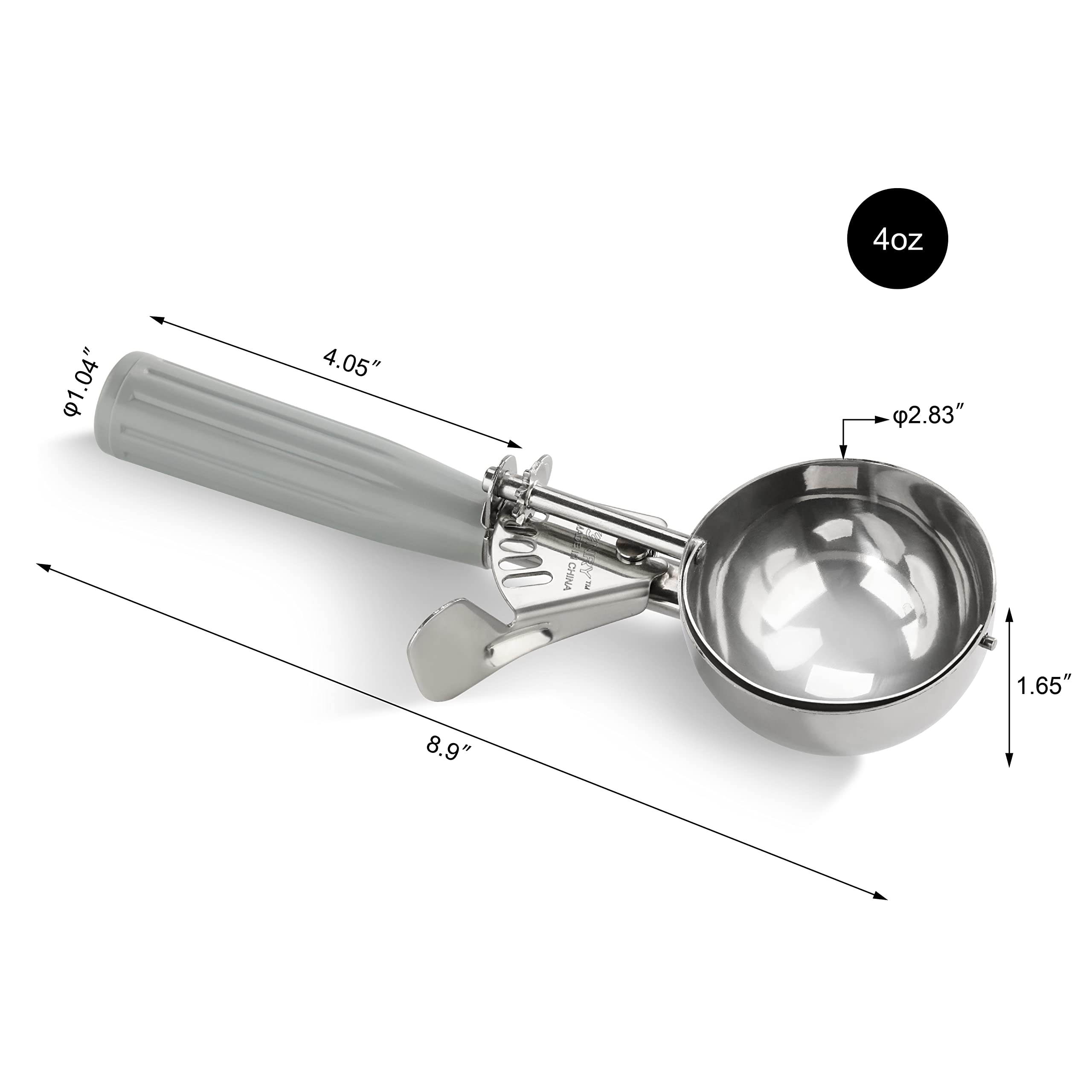 New Star Foodservice 34769 Commercial-Grade Thumb Press Food Disher/Ice Cream Scoop, 18/8 Stainless Steel, 4 Oz, Size 8, Grey