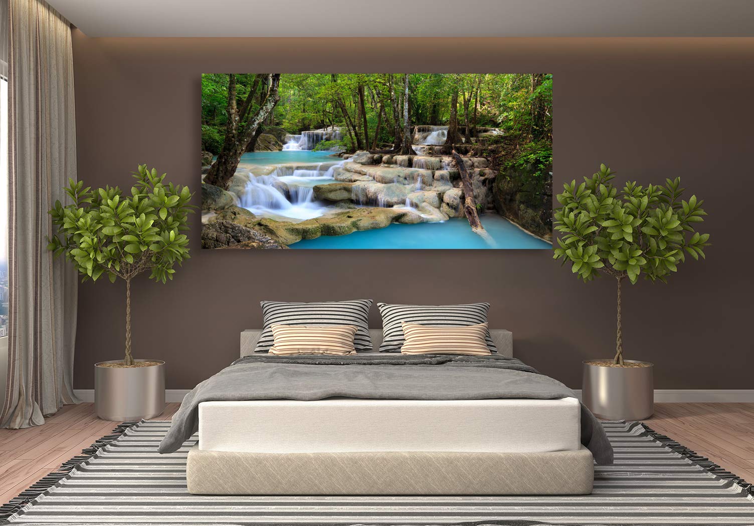 S01574 1 Panels Wall Art Tropical Beautiful Waterfall Prints Light Green Forest Natural Landscape Picture Canvas Paintings Scene