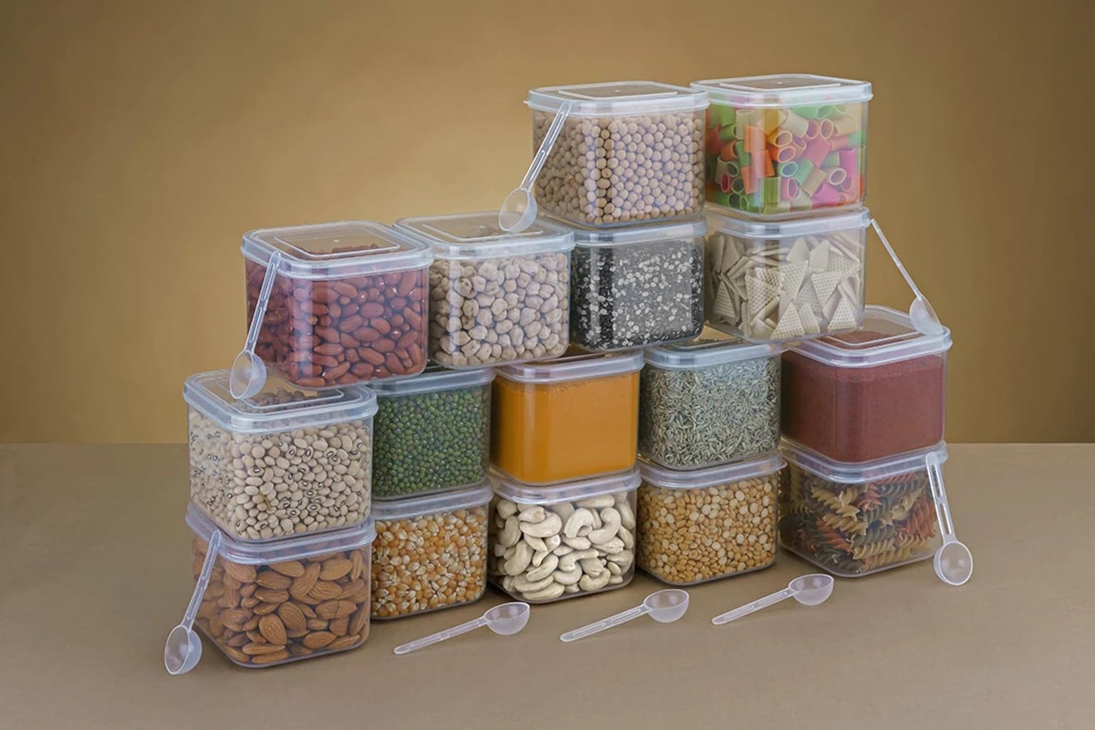 Dxdt Airtight Plastic Food Storage Containers Set Of 16 With Spoons, Clear, For Kitchen Pantry