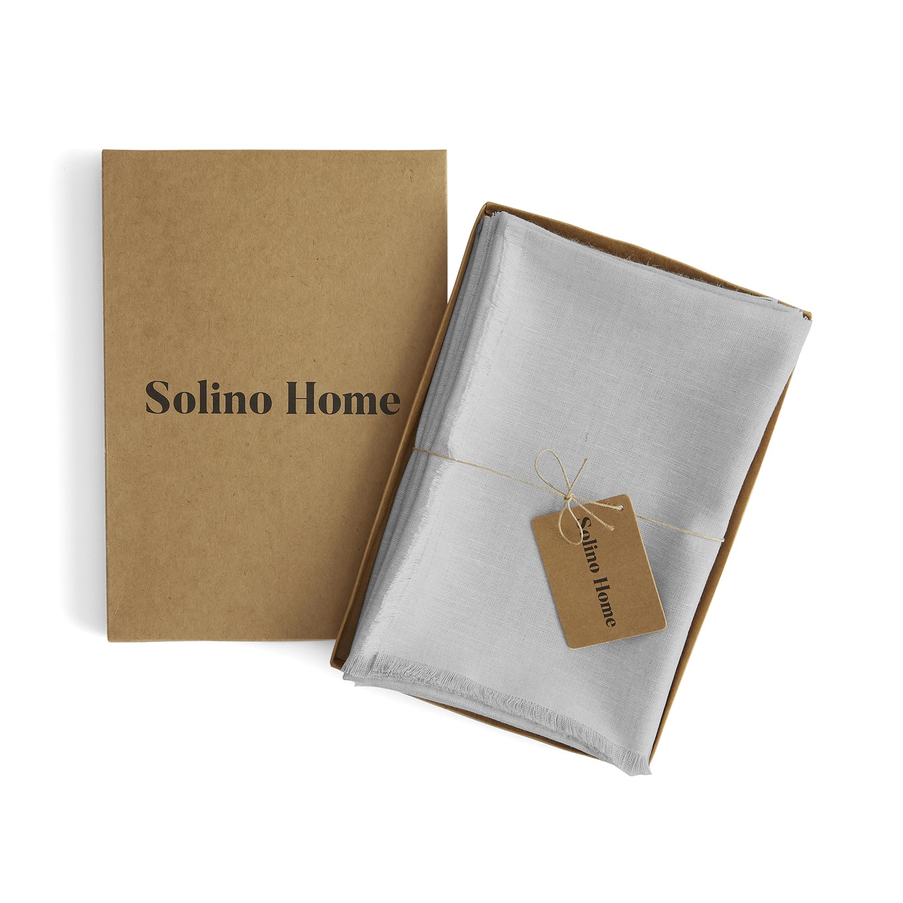 Solino Home Fringe Linen Dinner Napkins 20 X 20 Inch - 100% Pure Linen Light Grey Cloth Napkins Set Of 4 - Handcrafted And Machi