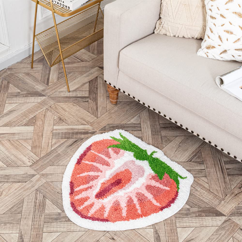 ZSCYD-yingda1992 Strawberry Fruit Shaped Rug Fruits Bath Mat Rug Non-Slip Bathroom Door Mat for Bedroom Bathroom Kitchen Cartoon Area Rug for Shower Room Soft Bathmat Home Decor