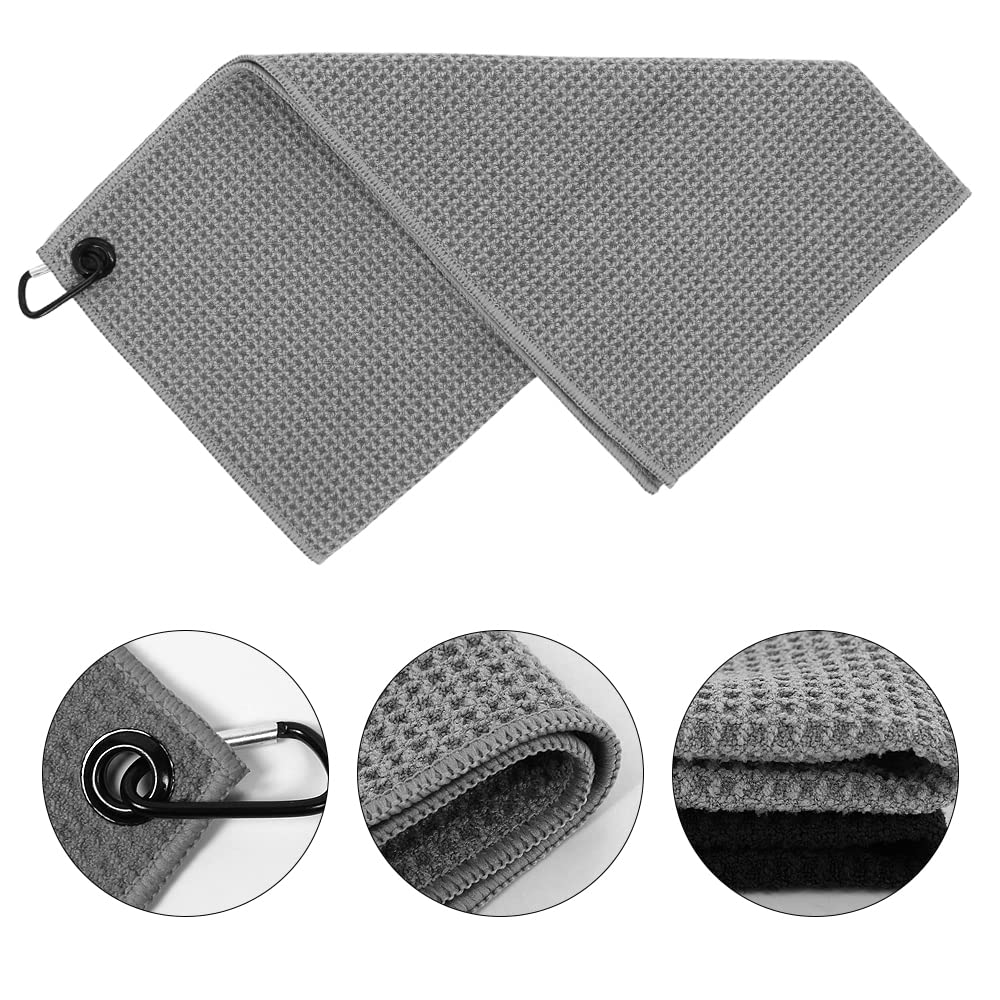 Myartte 2pcs Golf Towels for Golf Bag for Men Women Golfer Microfiber Fabric Waffle Pattern 16??16?(Gray)