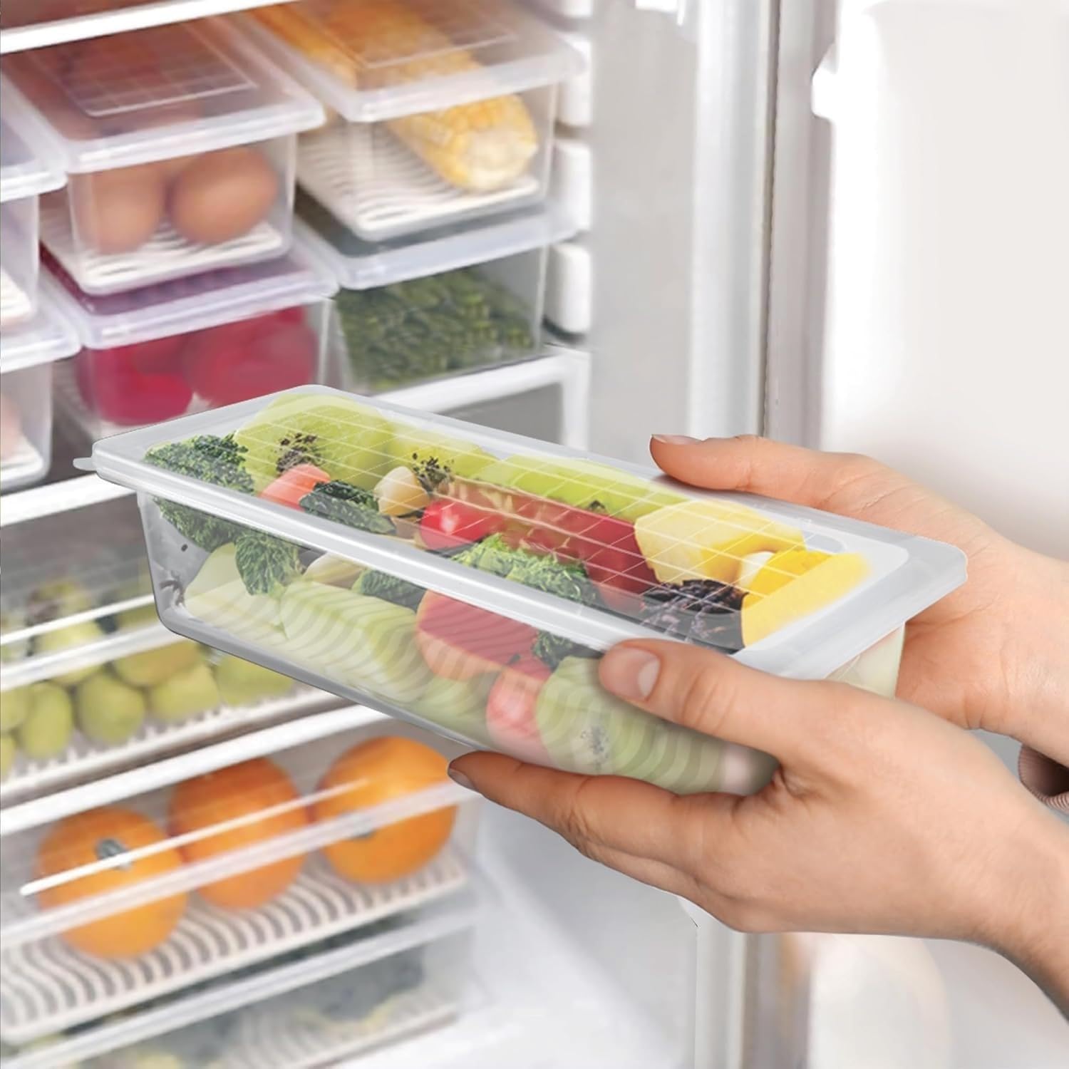 Rabby MultiPurpose Fridge Storage Boxes With Removable Drain Plate Stackable Freezer Storage Plastic Container Keep Fresh For S