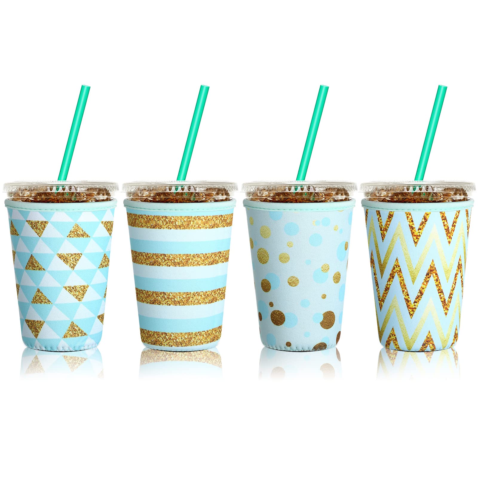 Patelai 4 Pieces Reusable Coffee Sleeve Cup Insulator For Cold Drinks Beverages And Holder For Most Coffee (22-24 Oz Medium,Gree