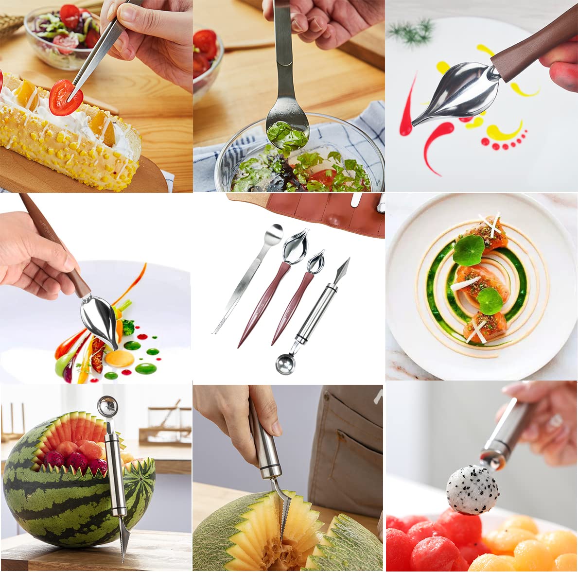 Duebel Professional Chef Plating Kit, 12 Piece Culinary Plating Set, Stainless Steel (12 Piece)