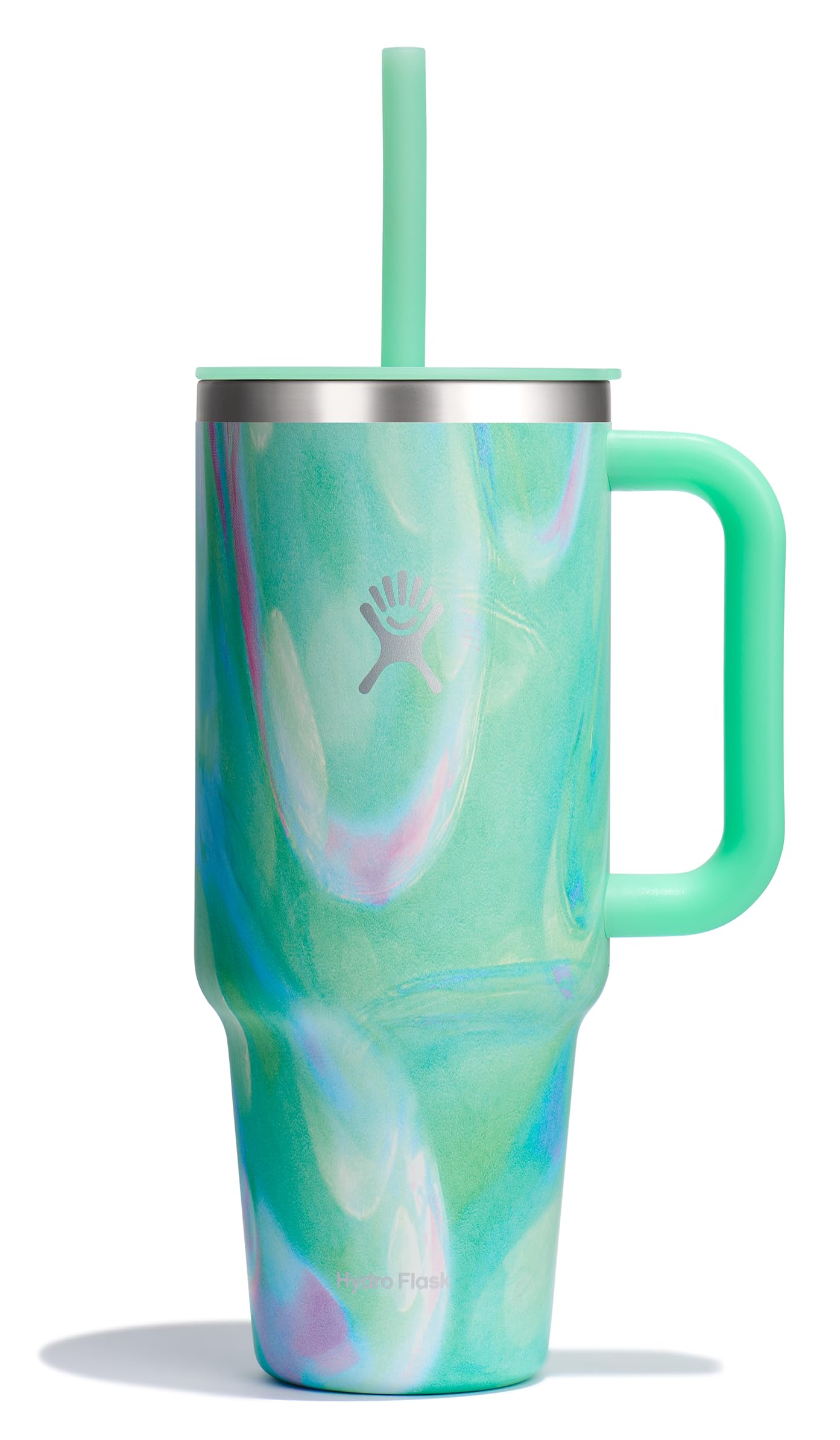 Hydro Flask Travel Tumbler with Handle, Lid and Straw - Insulated Stainless Steel in 40 Oz Jelly Green