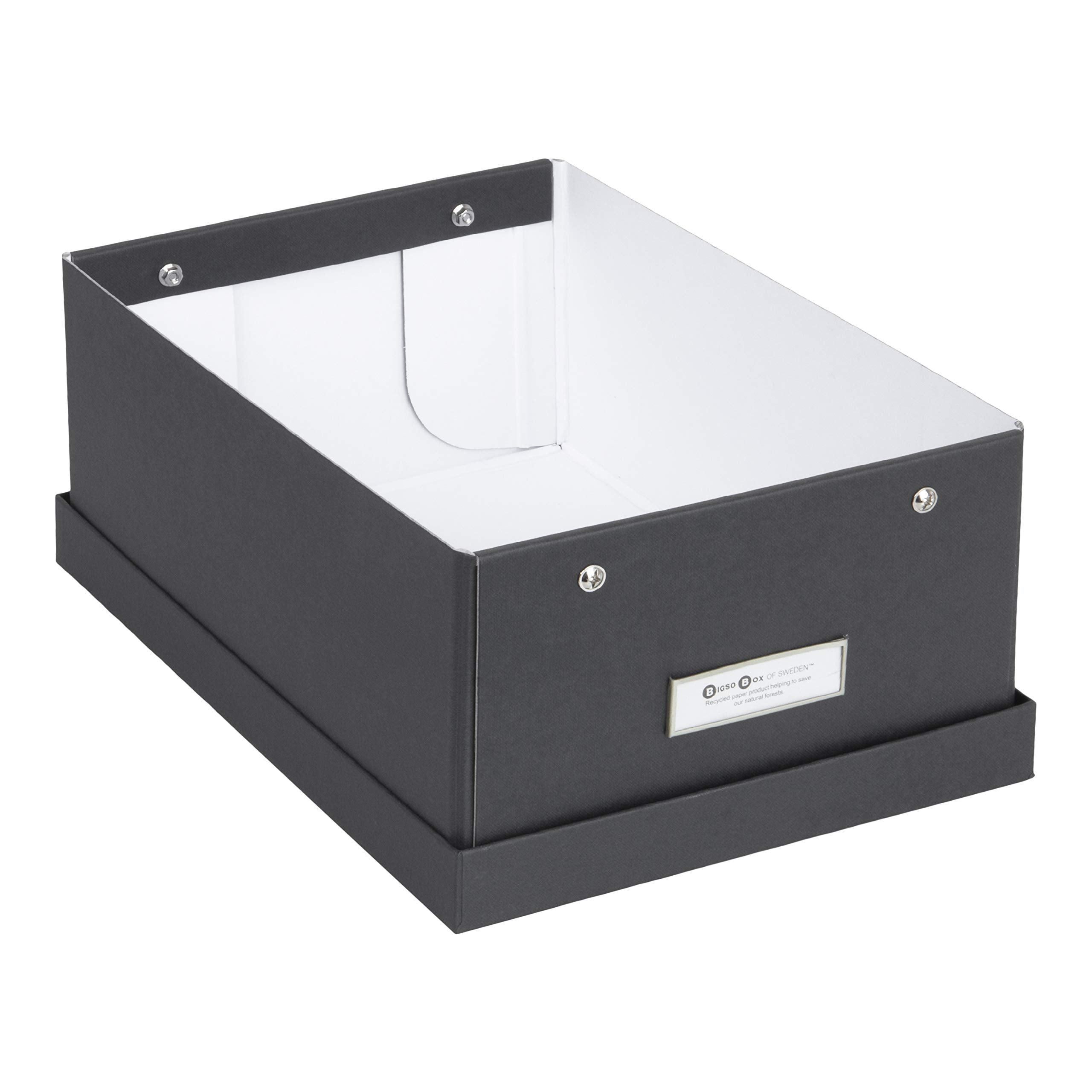 Bigso Karin Collapsible Storage Box Photo Storage Box with Labelframe for Easy Identification Simple Assembly without Tools Decorative Storage Boxes with Lids 8.9'' x 12.4'' x 5.4'' Dark Gray