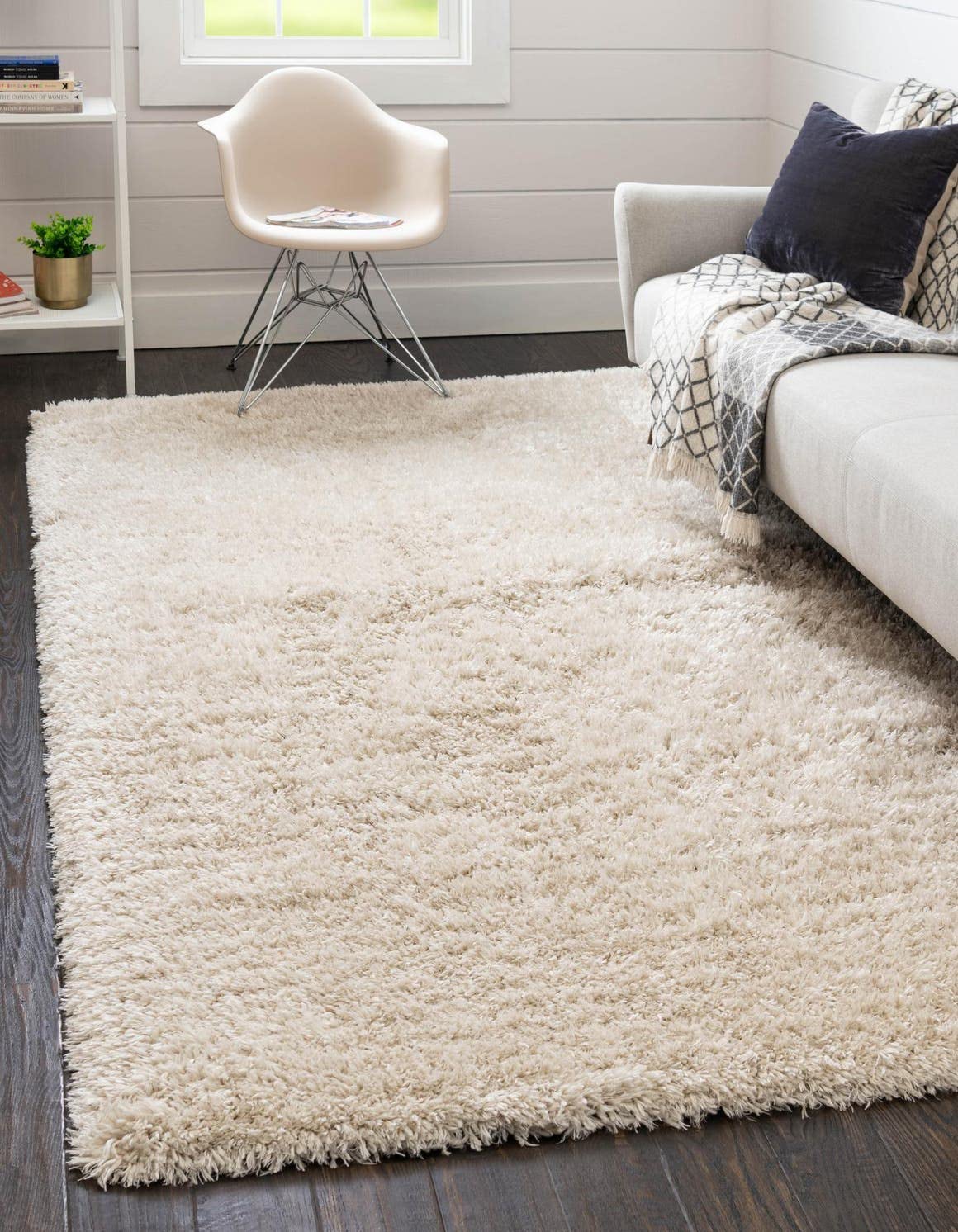 Rugs.com Infinity Collection Solid Shag Area Rug 3 x 5 Linen Shag Rug Perfect for Living Rooms, Large Dining Rooms, Open Floor