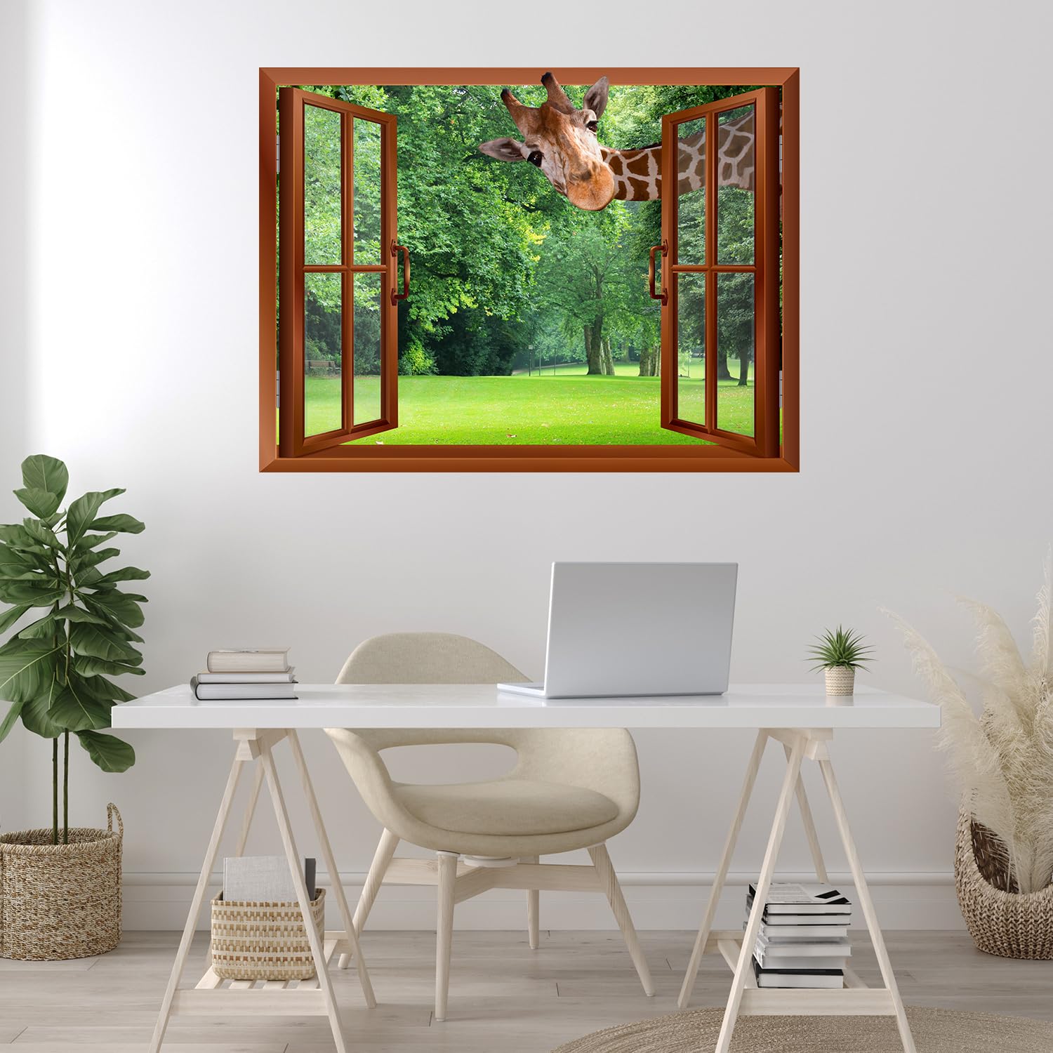 wall26 - A Giraffe Sticking its Head into an Open Window  Removable Wall Sticker/Wall Mural - 24''x32''