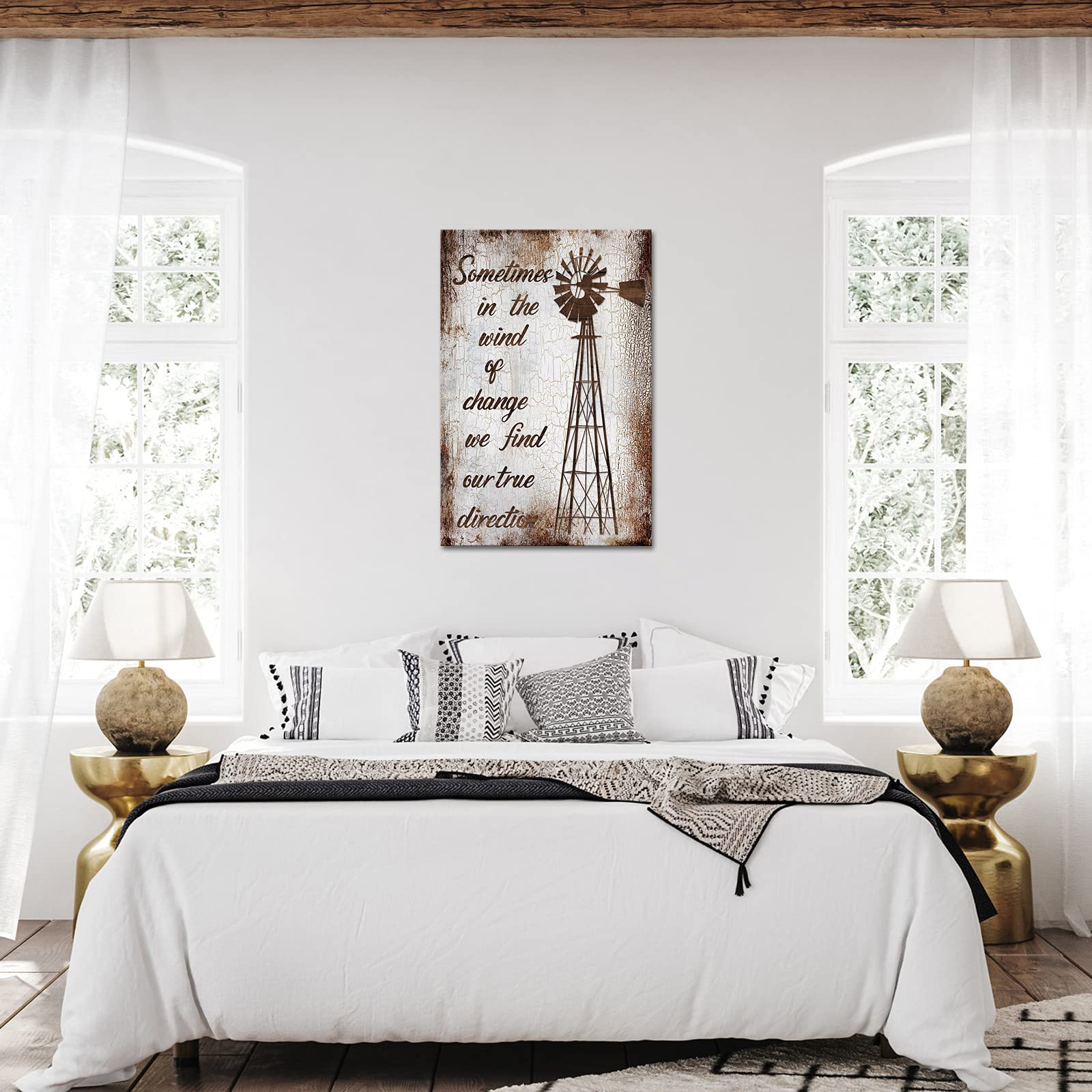 Farmhouse Canvas Wall Art For Living Room Vintage Windmill With Inspirational Quote Pictures Painting On Canvas Rustic Brown Hom