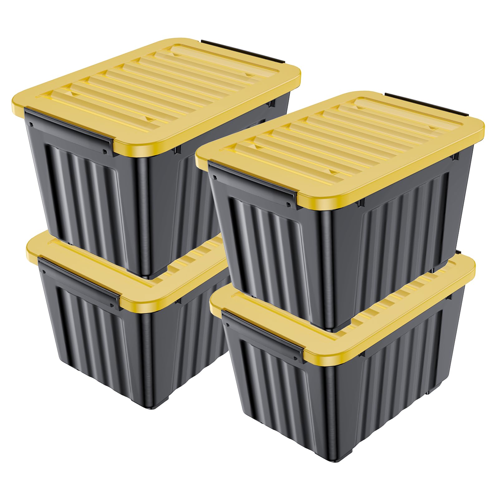 Nazhura 97 Quart Plastic Storage Bin, Stackable And Nestable Storage Boxes With Yellow Lids And Secure Latching Buckles, Large S