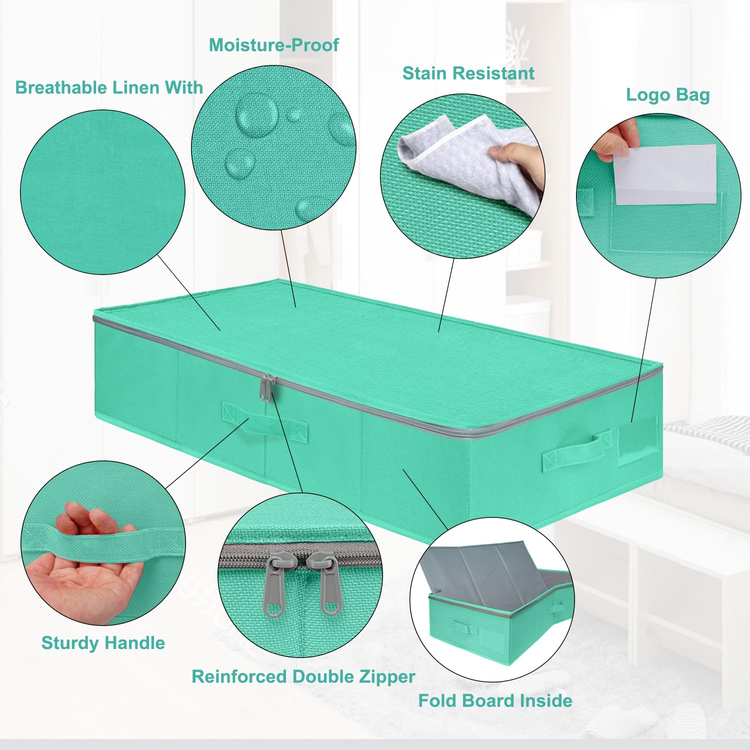 punemi 2-Pack Under Bed Storage Containers, 6.7 Inches Tall Underbed Clothes Storage Organizer Bin with Sturdy Sidewalls/Bottom,