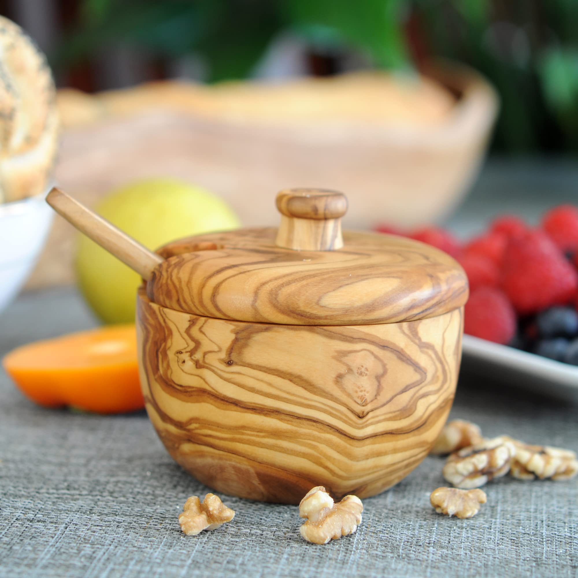Beldinest Olive Wood Sugar Bowl (Round Canister)
