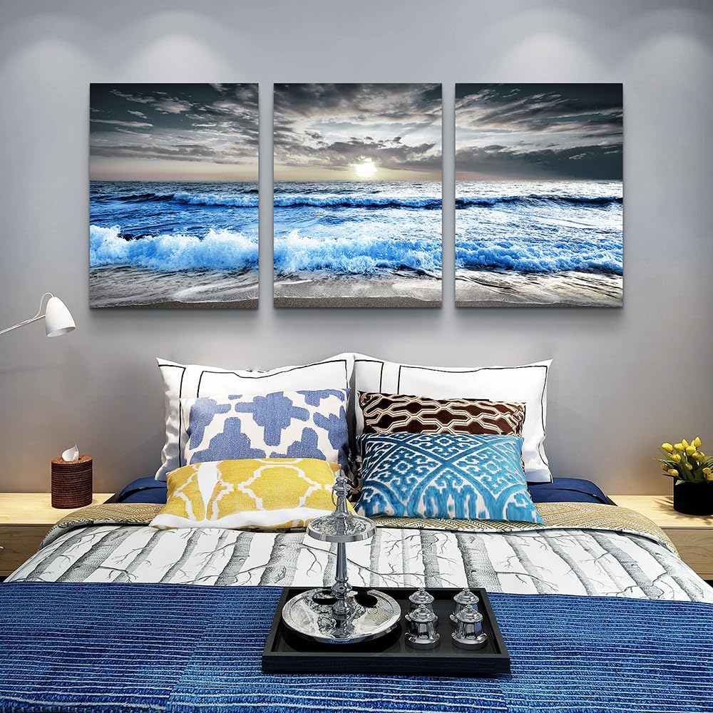Mhartk66 Large Canvas Wall Art For Living Room Wall Decorations For Bedroom Office Wall Decor Blue Ocean Wave Seascape Pictures
