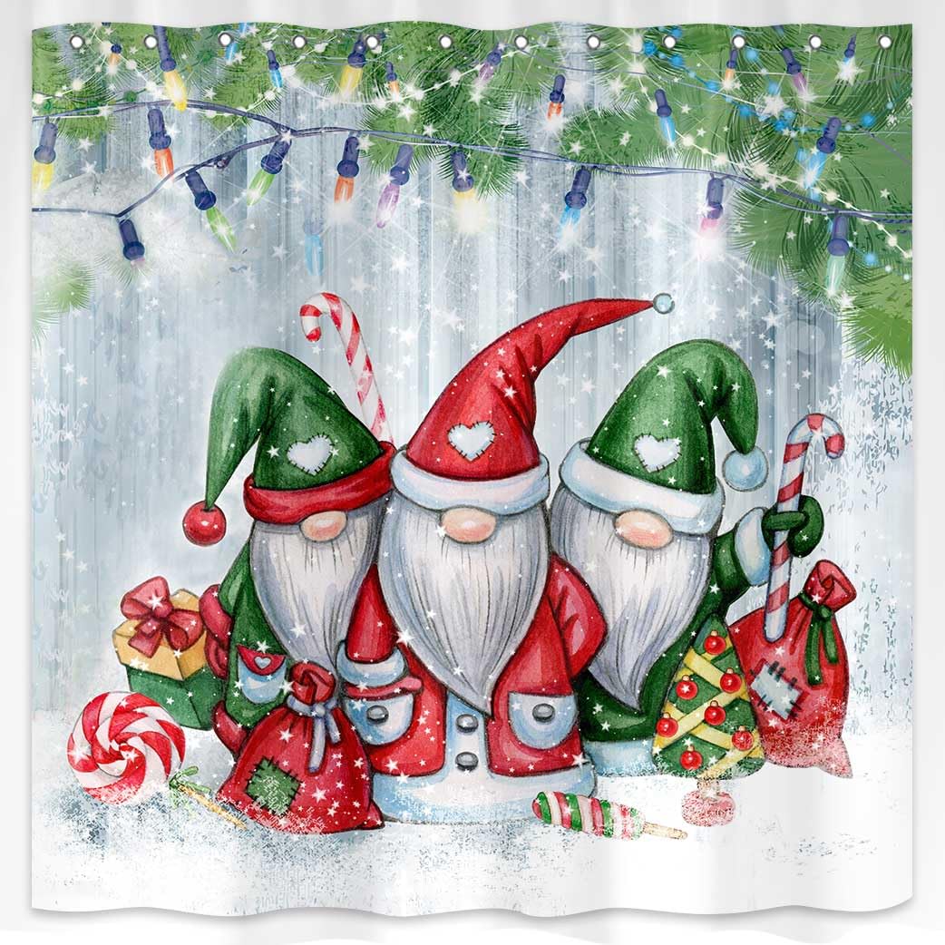 Hjokiupt Merry Christmas Gnome Shower Curtains For Bathroom, Winter Snowflake Xmas Pine Leaves Lamp Holiday Home Decor Bath Curt