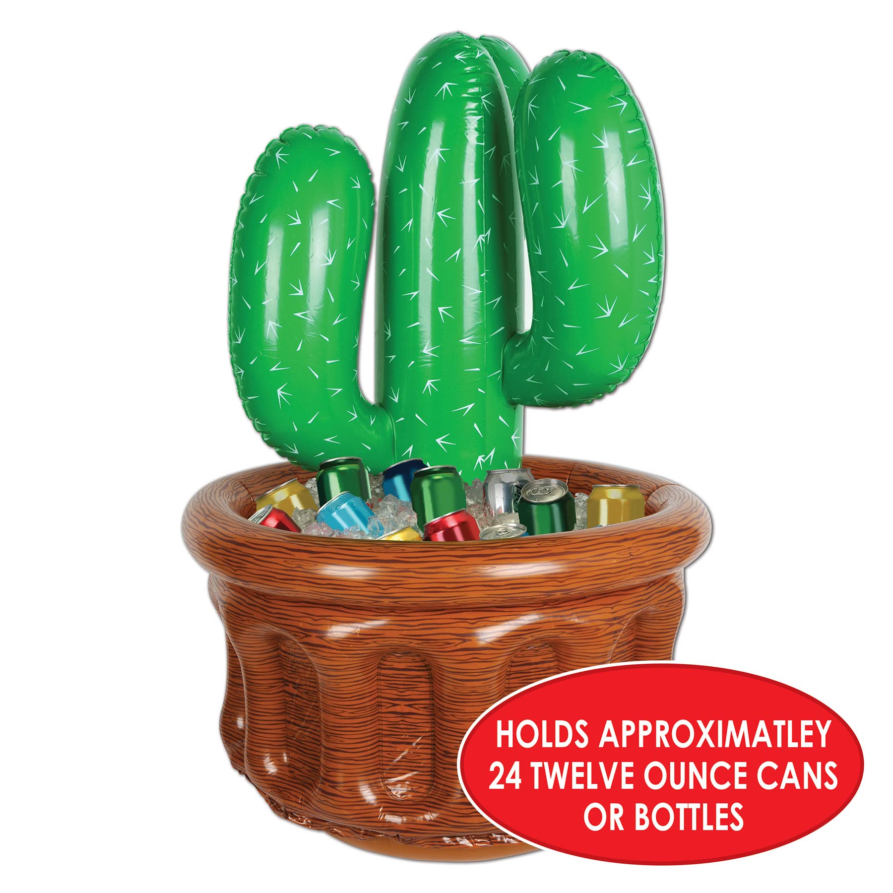Beistle Inflatable Cactus Cooler  26? x 18?  Holds Approx. 24 12 oz. Cans - Drink Cooler  Drink Container for Parties  Cactus Party Decoration  Western Fiesta Party Decoration