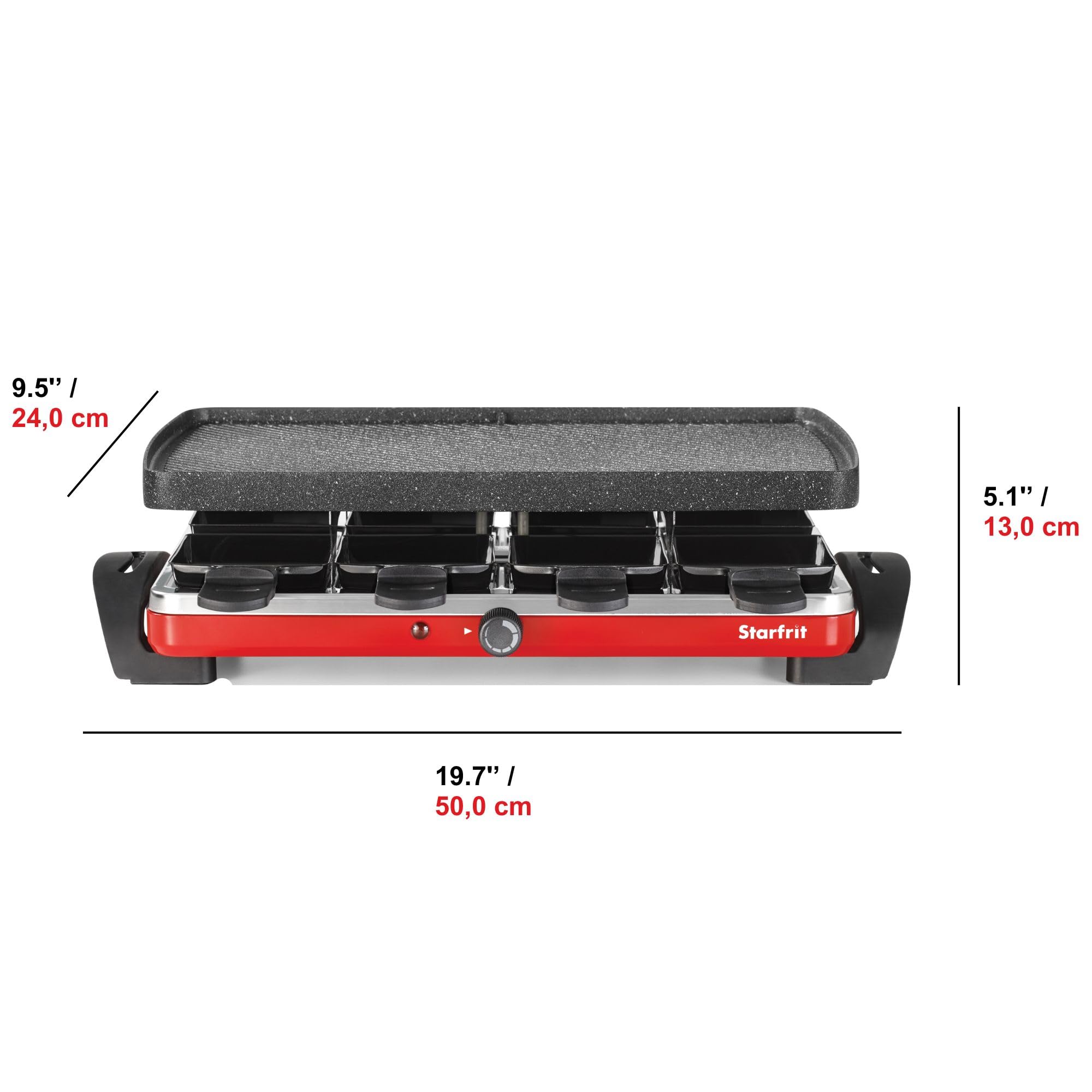 Starfrit The Rock Electric Raclette - 8 Person Party Grill - 8 Spatulas - Reversible Plate - 1500W