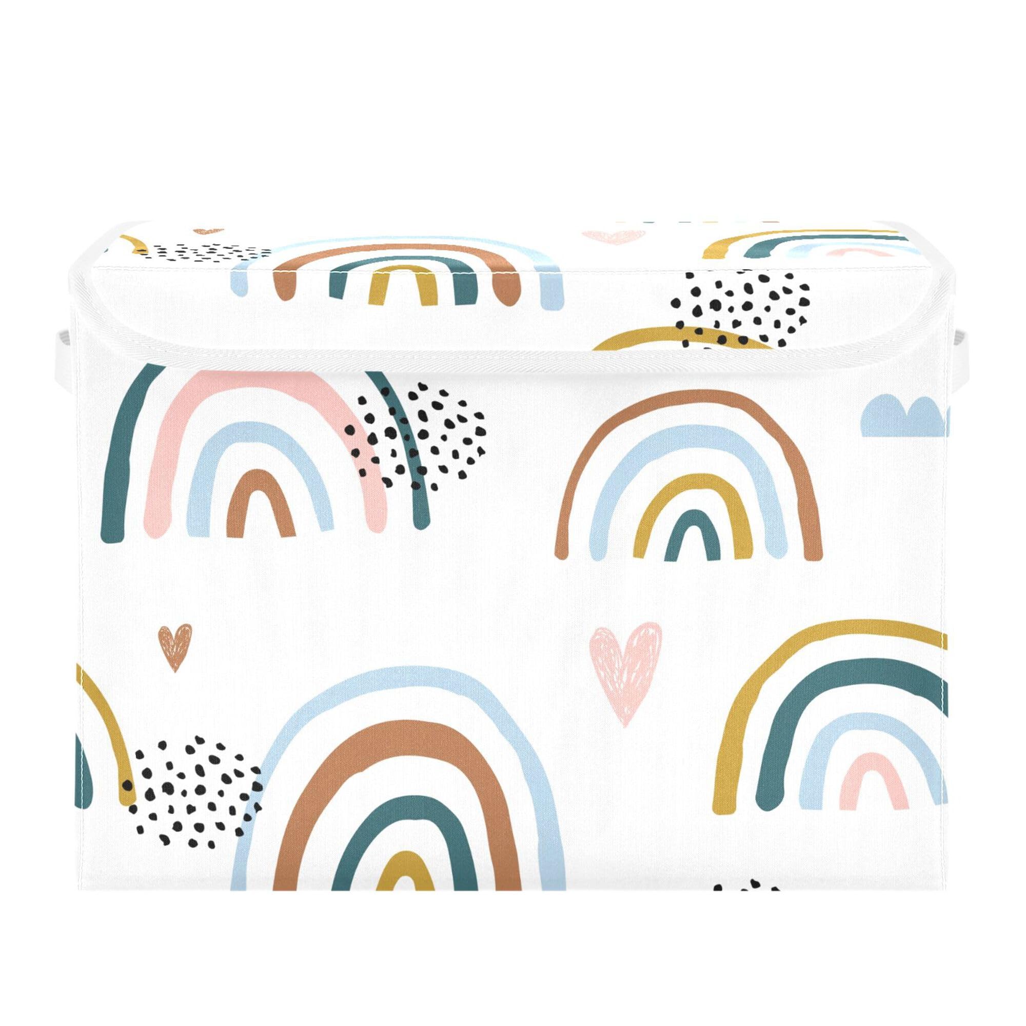 Xigua Cartoon Rainbow Storage Bins With Lids And Carrying Handle,Foldable Storage Boxes Organizer Containers Baskets Cube With C