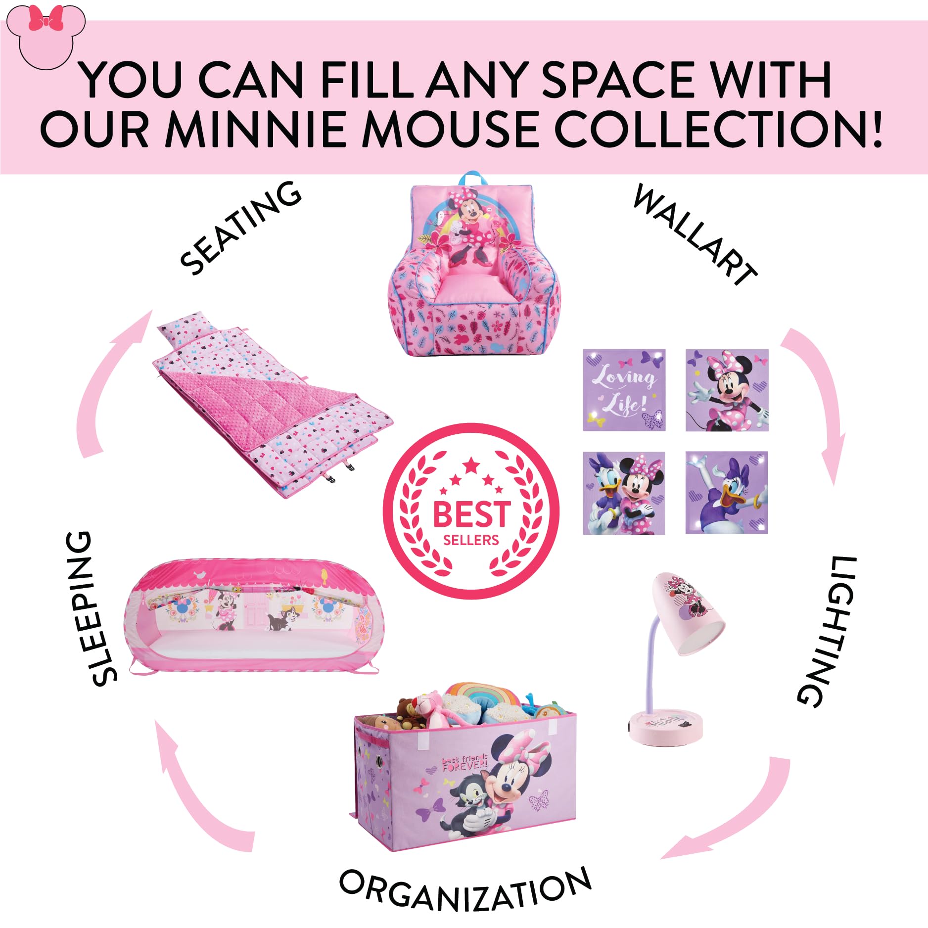 Disney Minnie Mouse Pop-Up Hamper,Oh So Happy    Design, 21   H x 13.5   W x 13.5   L, Durable & Collapsible Laundry Basket with